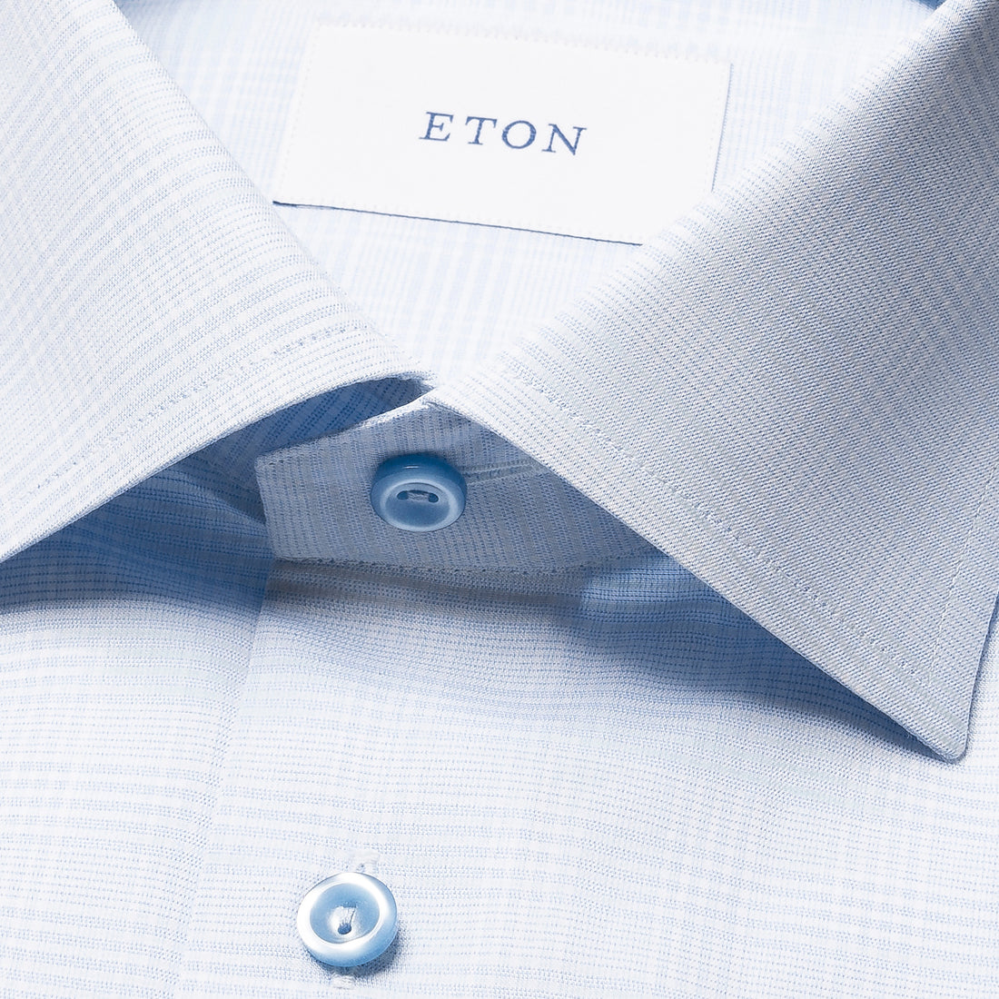 Light Blue Prince of Wales Check Signature Twill Contemporary Fit Shirt - ETON - Boutique Jacques International