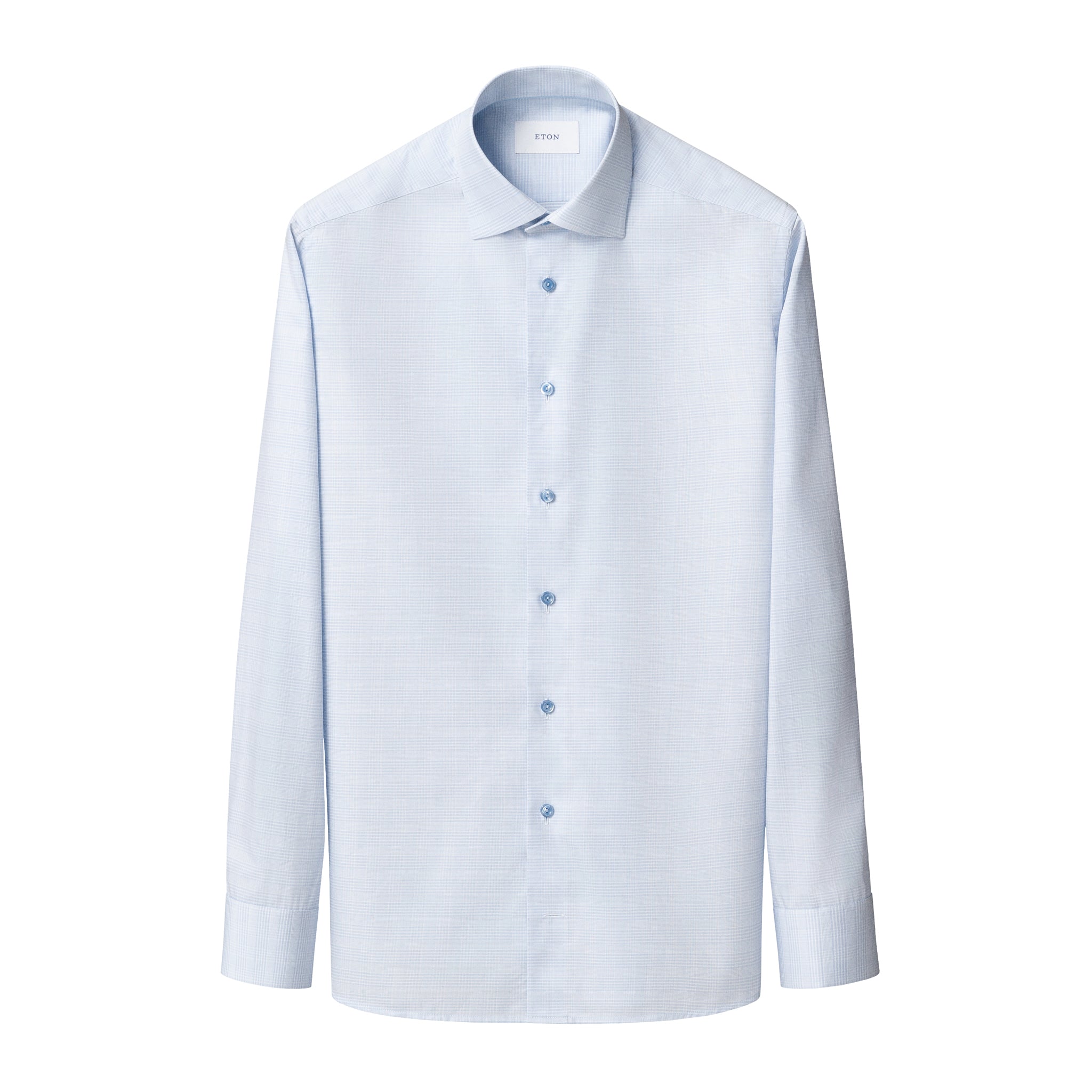 Light Blue Prince of Wales Check Signature Twill Contemporary Fit Shirt - ETON - Boutique Jacques International