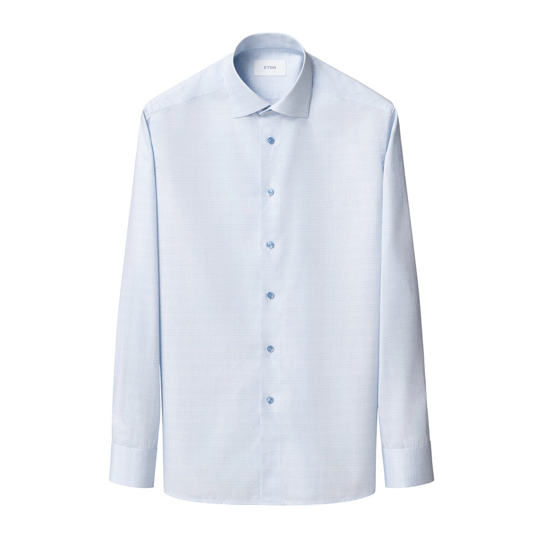 Light Blue Prince of Wales Check Signature Twill Contemporary Fit Shirt - ETON - Boutique Jacques International