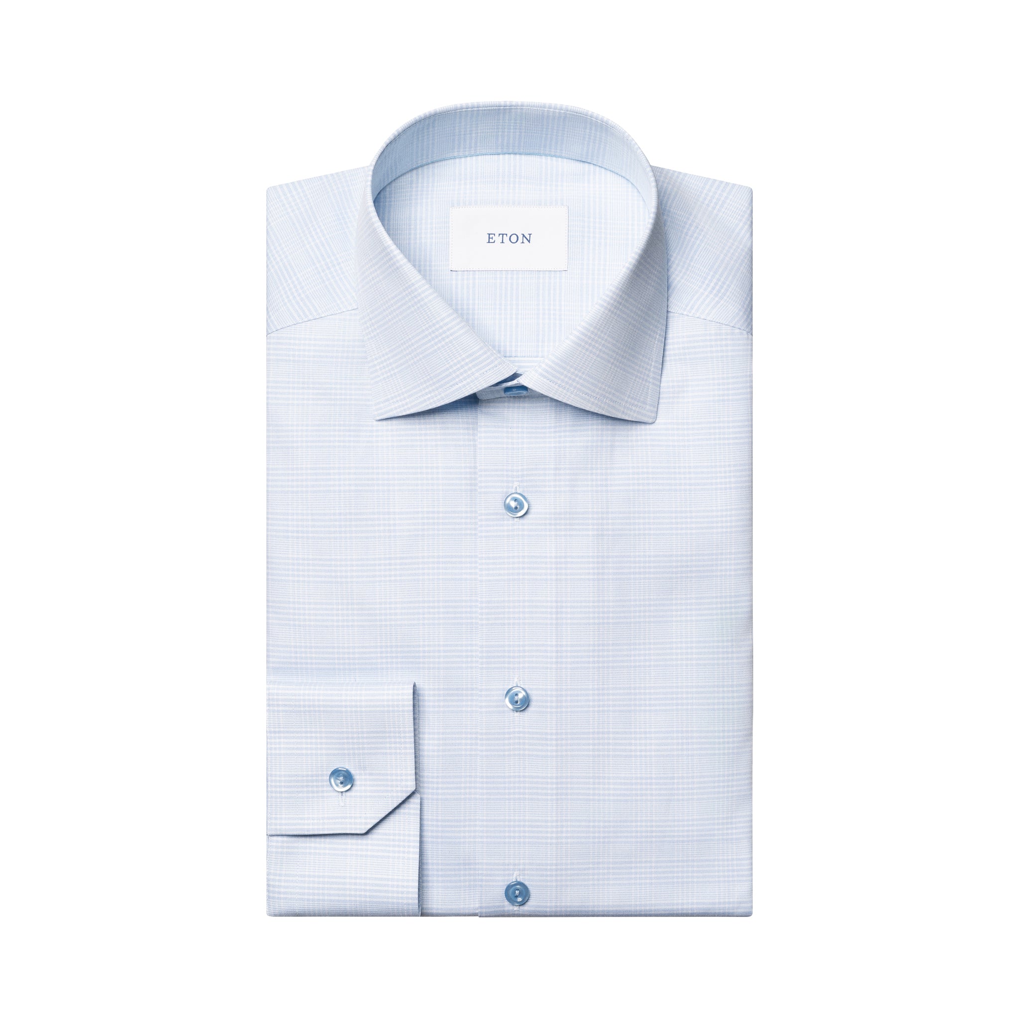 Light Blue Prince of Wales Check Signature Twill Contemporary Fit Shirt - ETON - Boutique Jacques International