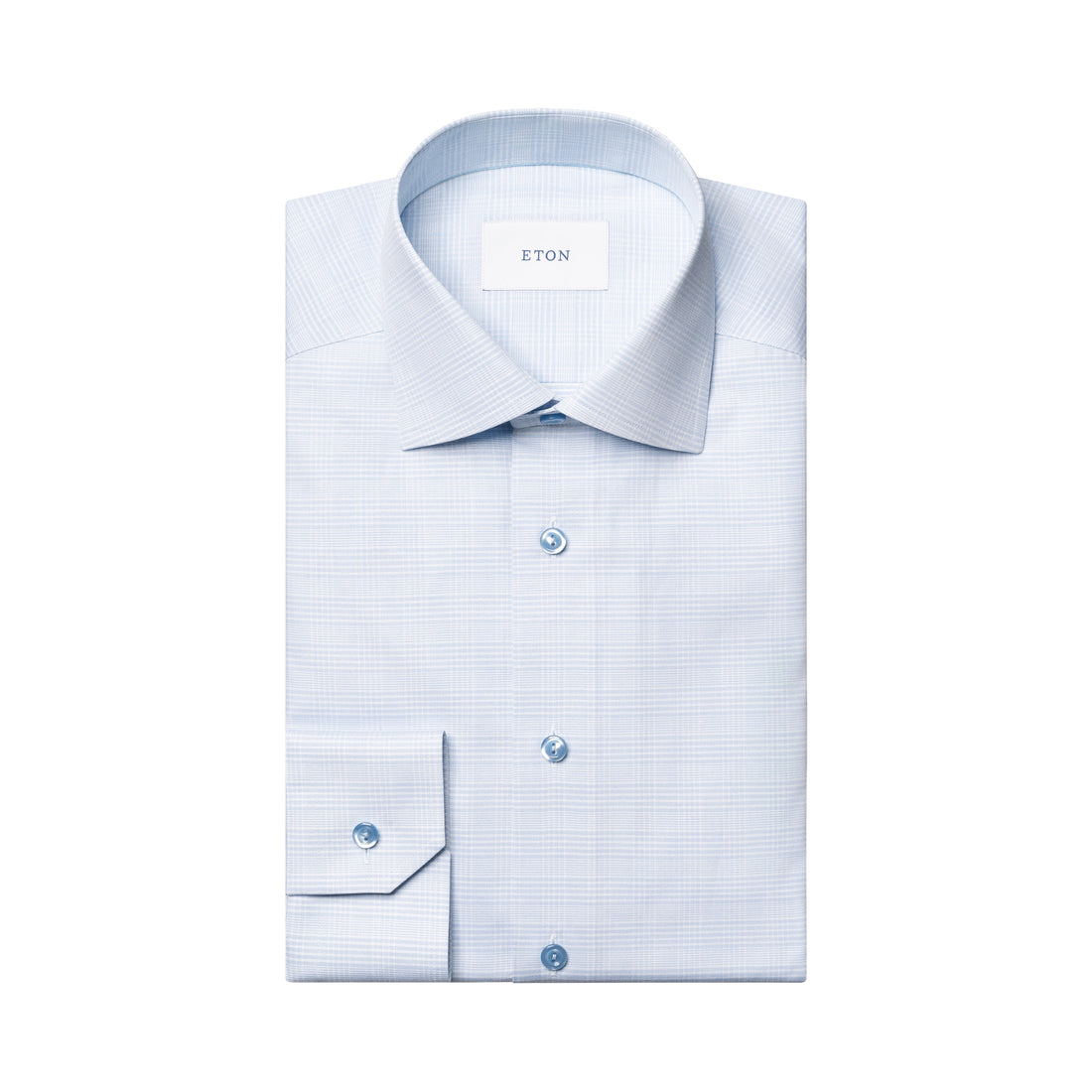 Light Blue Prince of Wales Check Signature Twill Contemporary Fit Shirt - ETON - Boutique Jacques International