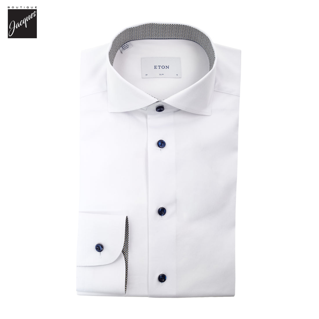 White with Navy Geometric Effect Signature Twill Slim Fit Shirt - ETON - Boutique Jacques International