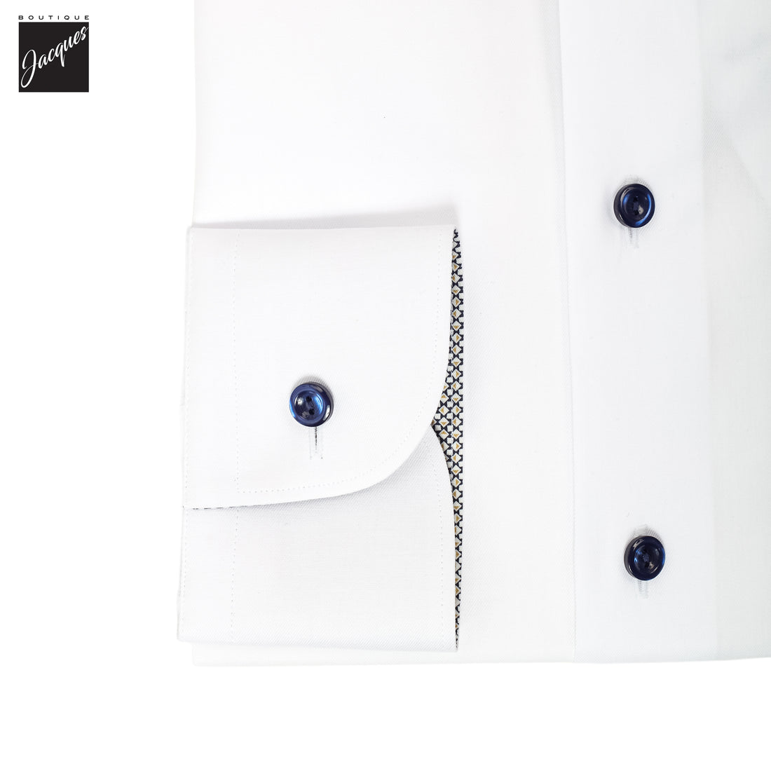 White with Navy Geometric Effect Signature Twill Slim Fit Shirt - ETON - Boutique Jacques International