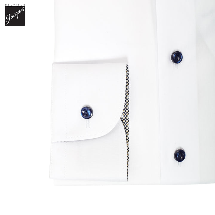 White with Navy Geometric Effect Signature Twill Slim Fit Shirt - ETON - Boutique Jacques International