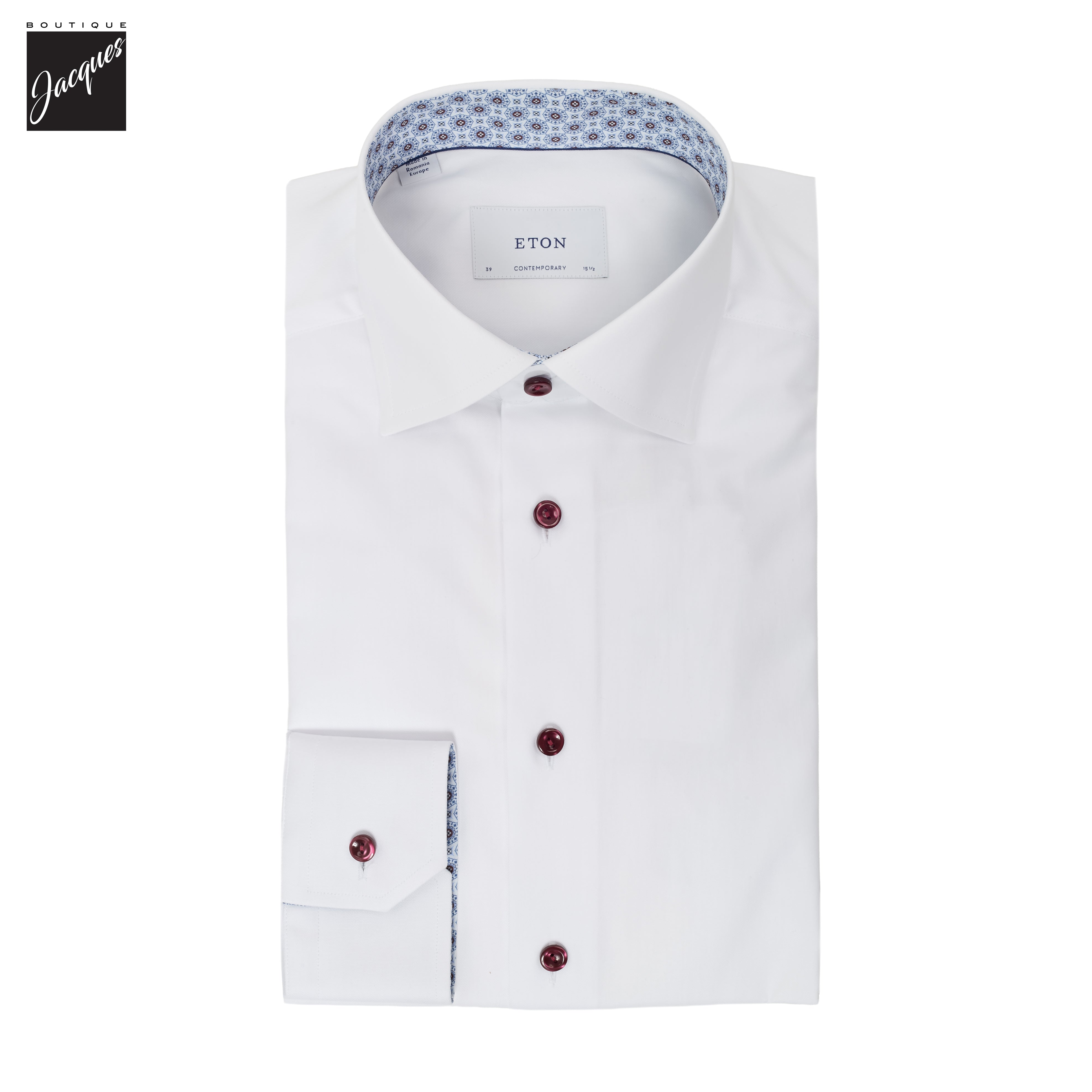 White Geometric Effect Signature Twill Contemporary Fit Shirt - ETON - Boutique Jacques International