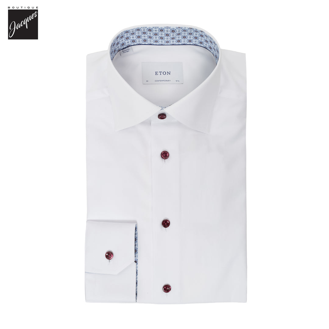 White Geometric Effect Signature Twill Contemporary Fit Shirt - ETON - Boutique Jacques International