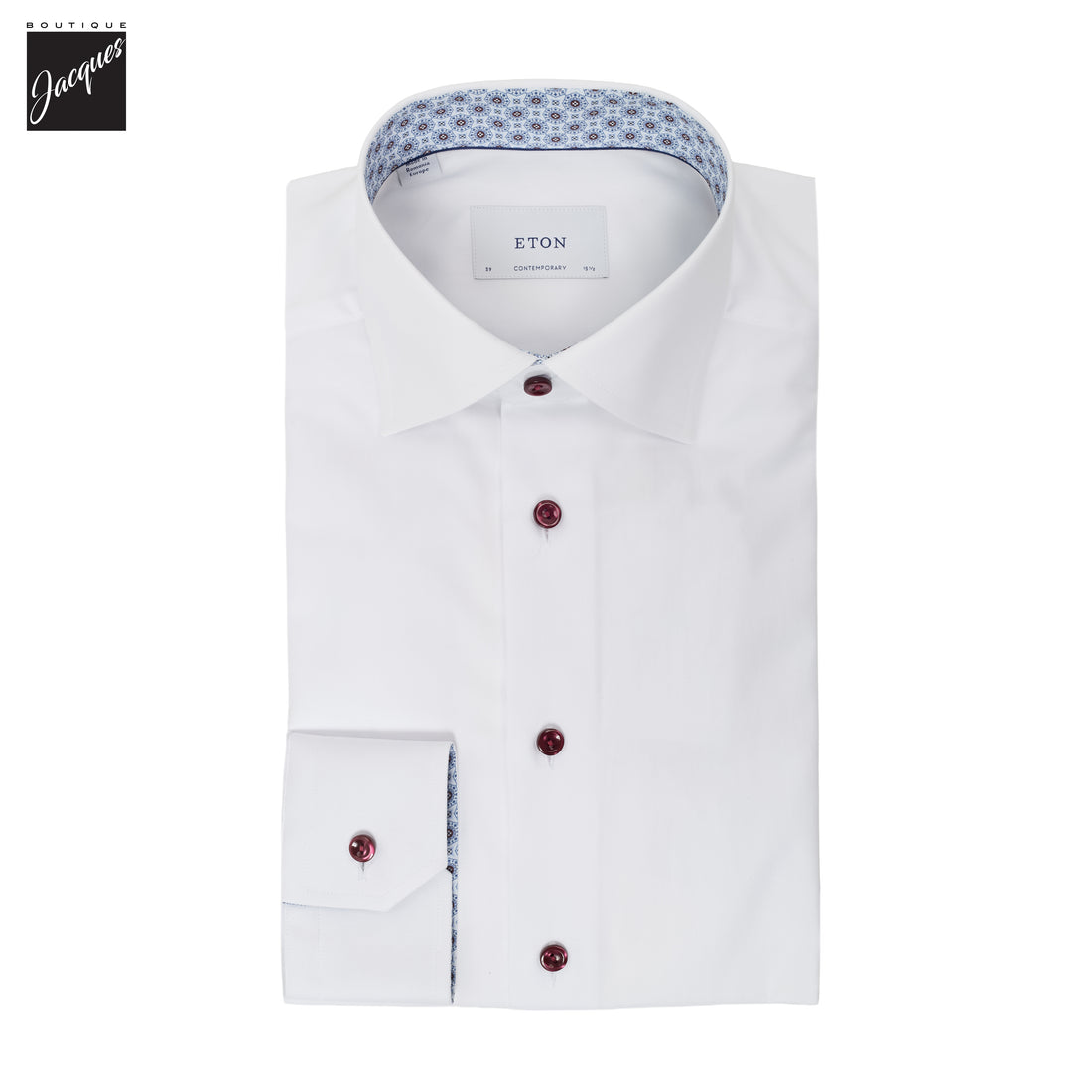 White Geometric Effect Signature Twill Contemporary Fit Shirt - ETON - Boutique Jacques International