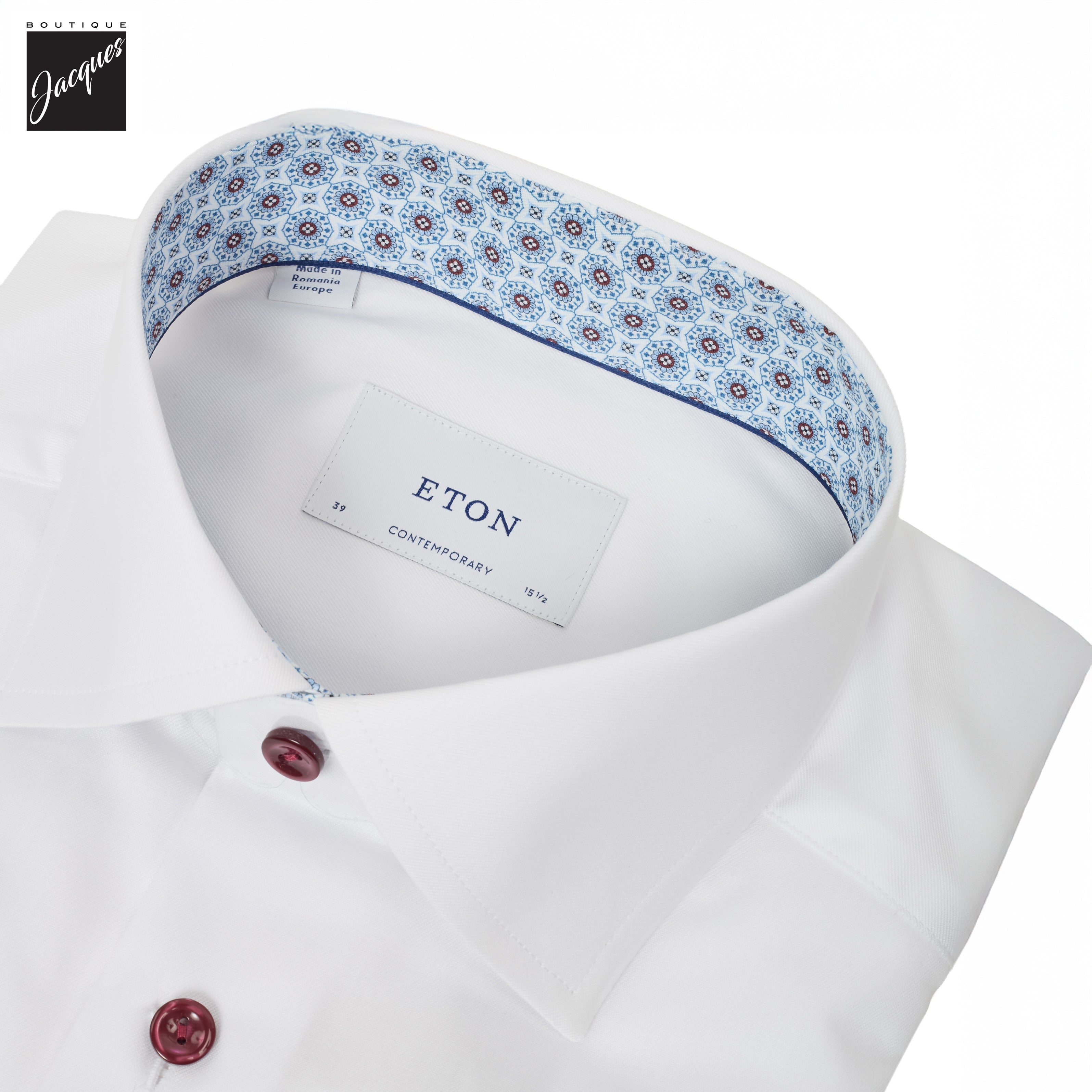 White Geometric Effect Signature Twill Contemporary Fit Shirt - ETON - Boutique Jacques International