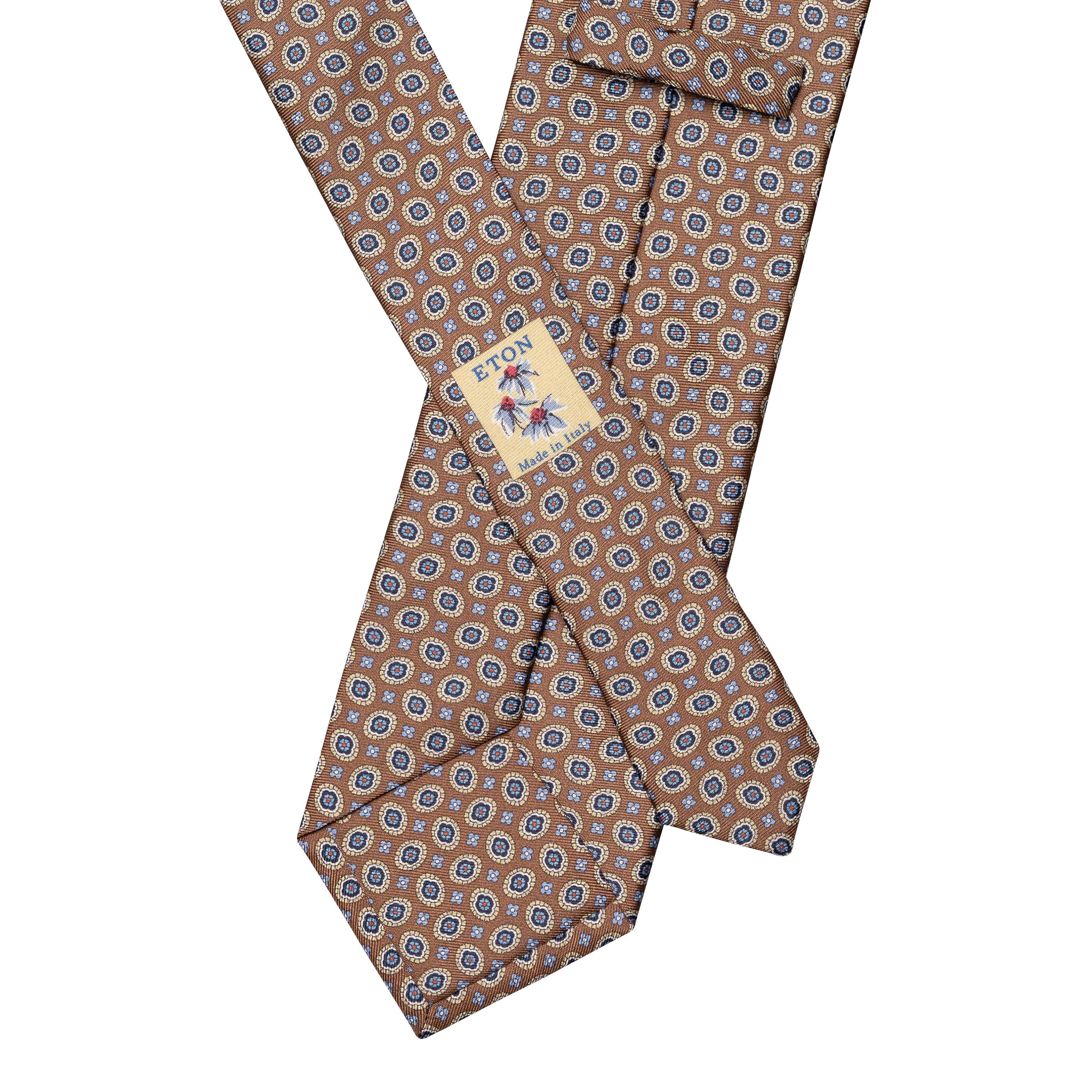 Cravate en twill de soie imprimé à motif médaillon brun - ETON