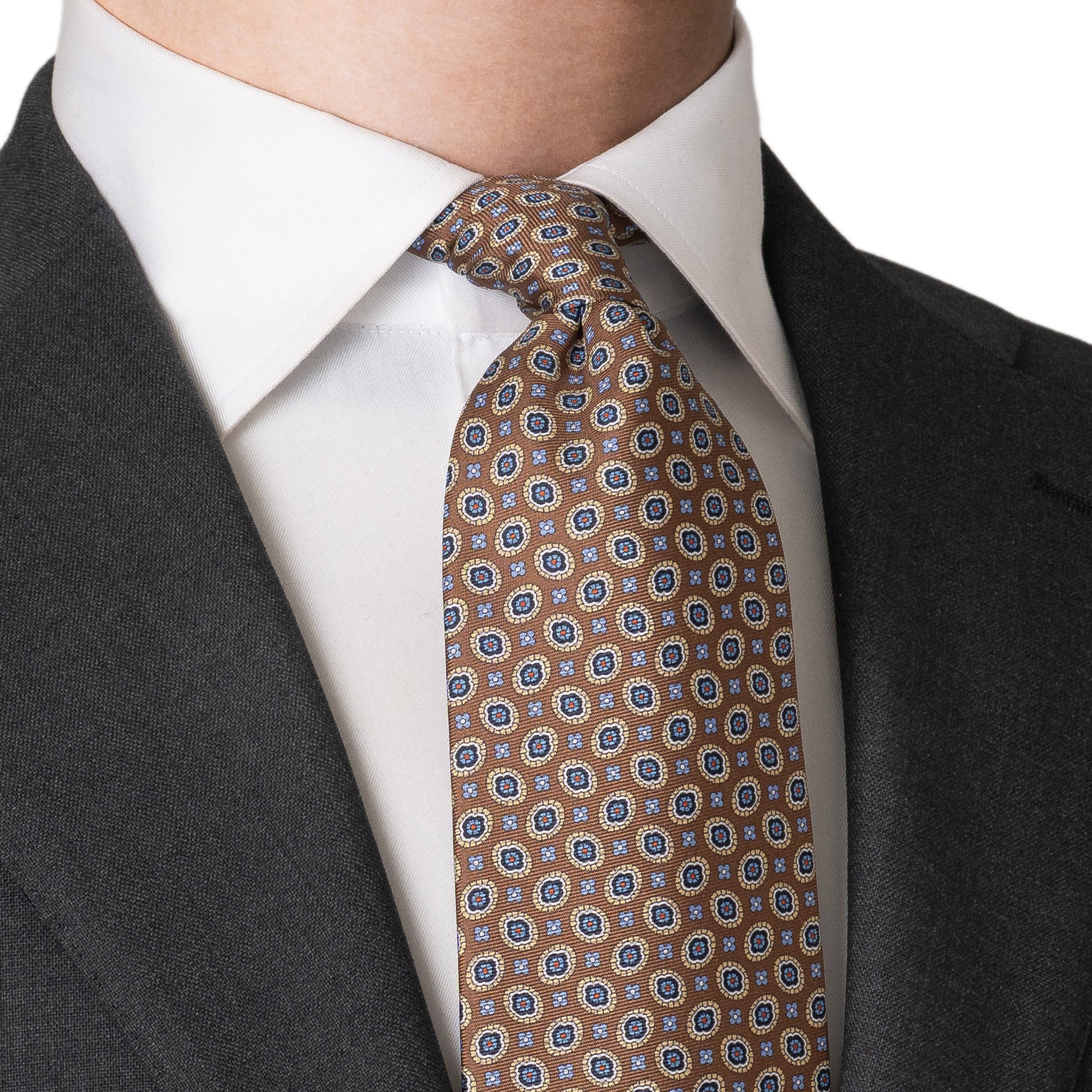 Cravate en twill de soie imprimé à motif médaillon brun - ETON