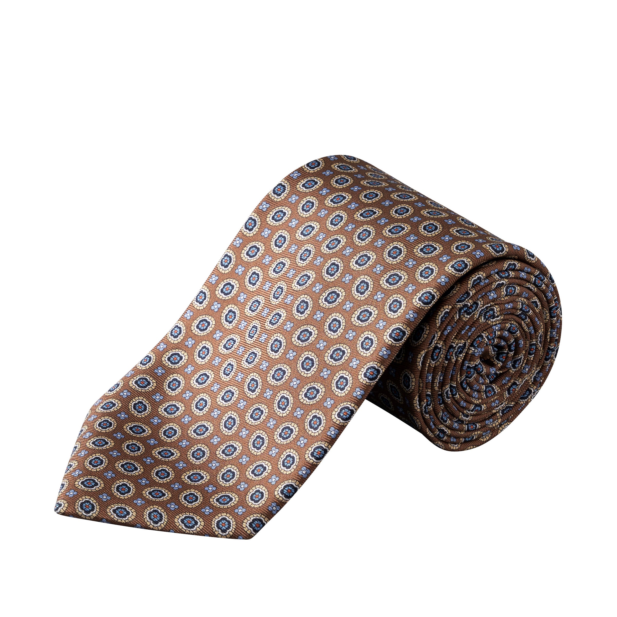 Cravate en twill de soie imprimé à motif médaillon brun - ETON