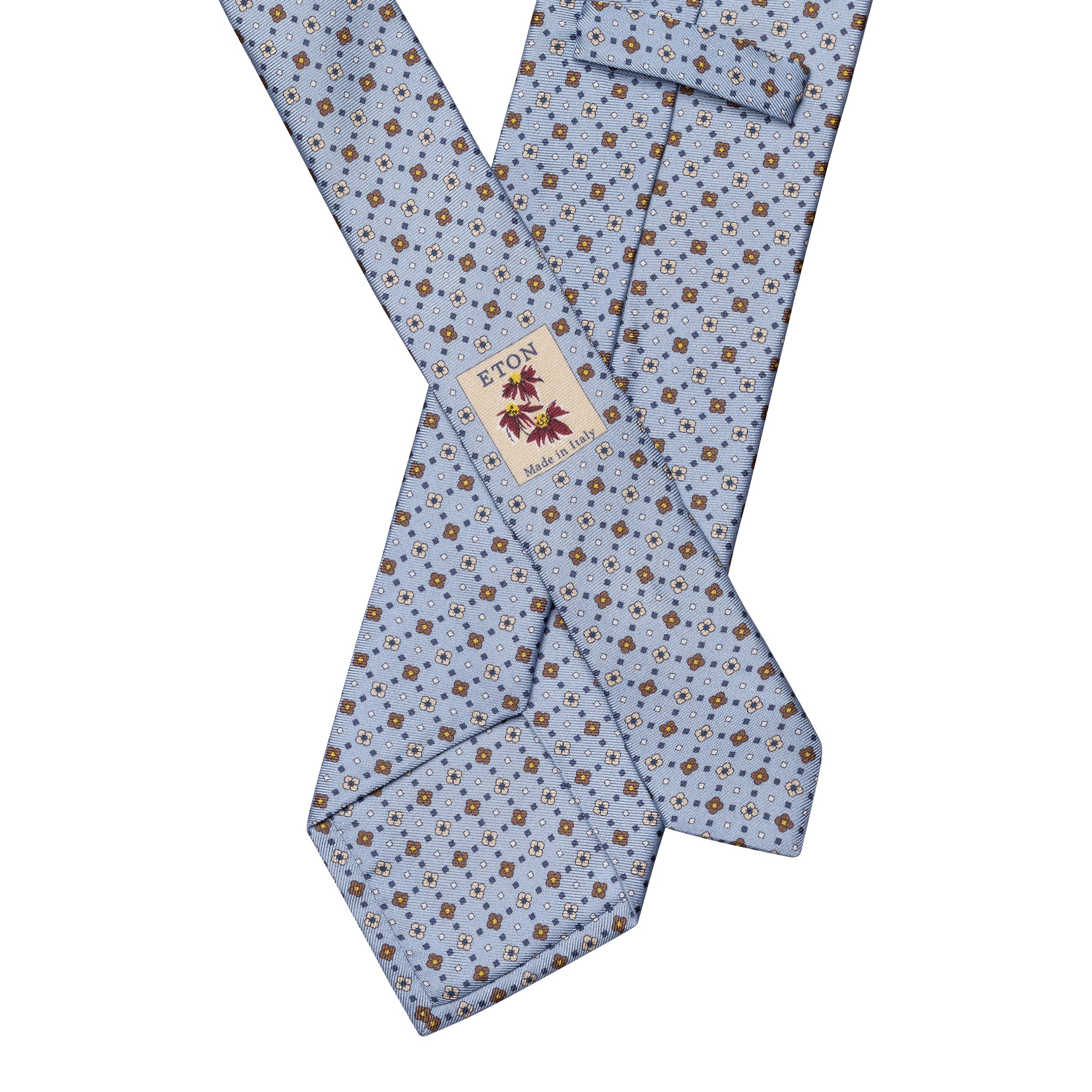 Light Blue Micro Floral Printed Silk Twill Tie - ETON