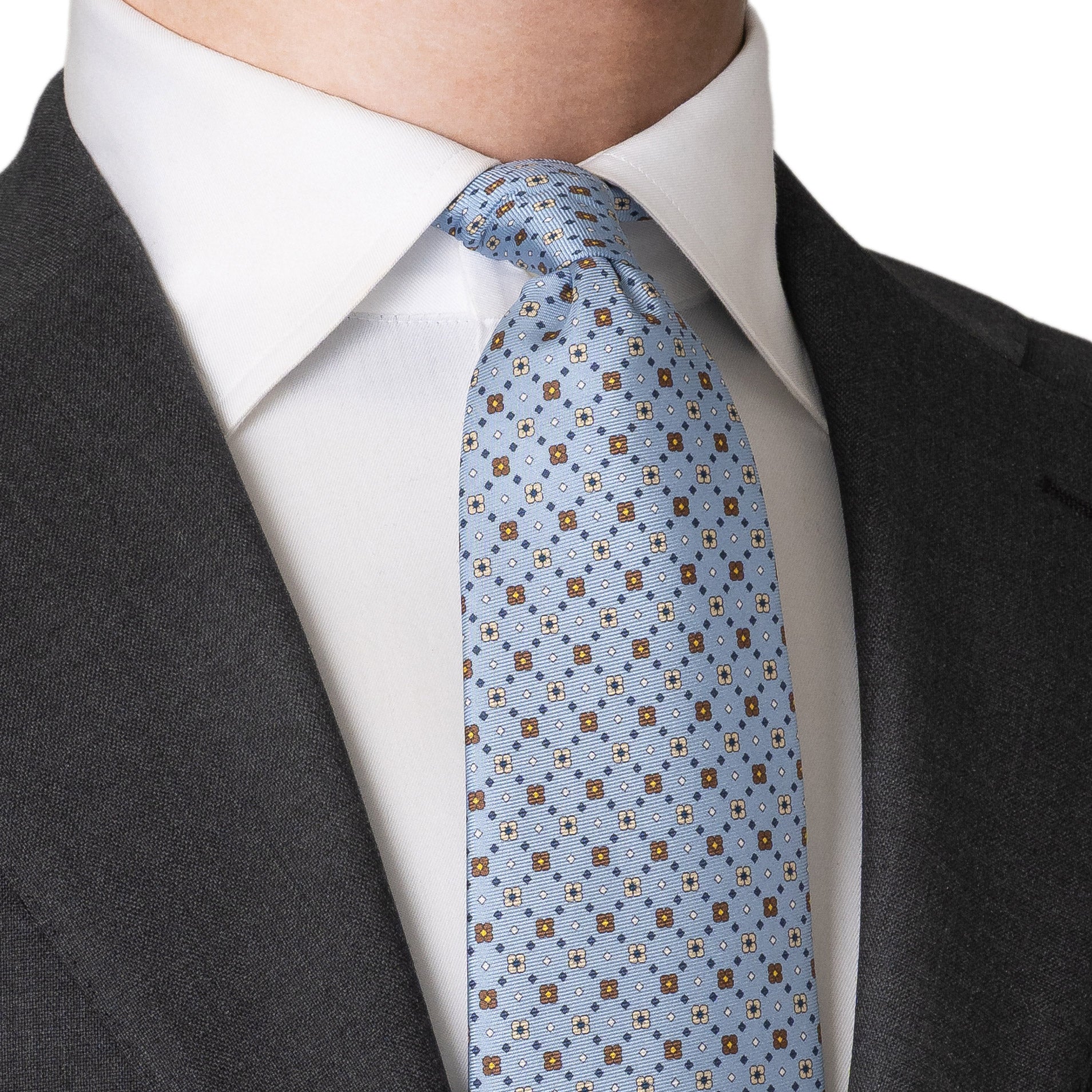 Light Blue Micro Floral Printed Silk Twill Tie - ETON