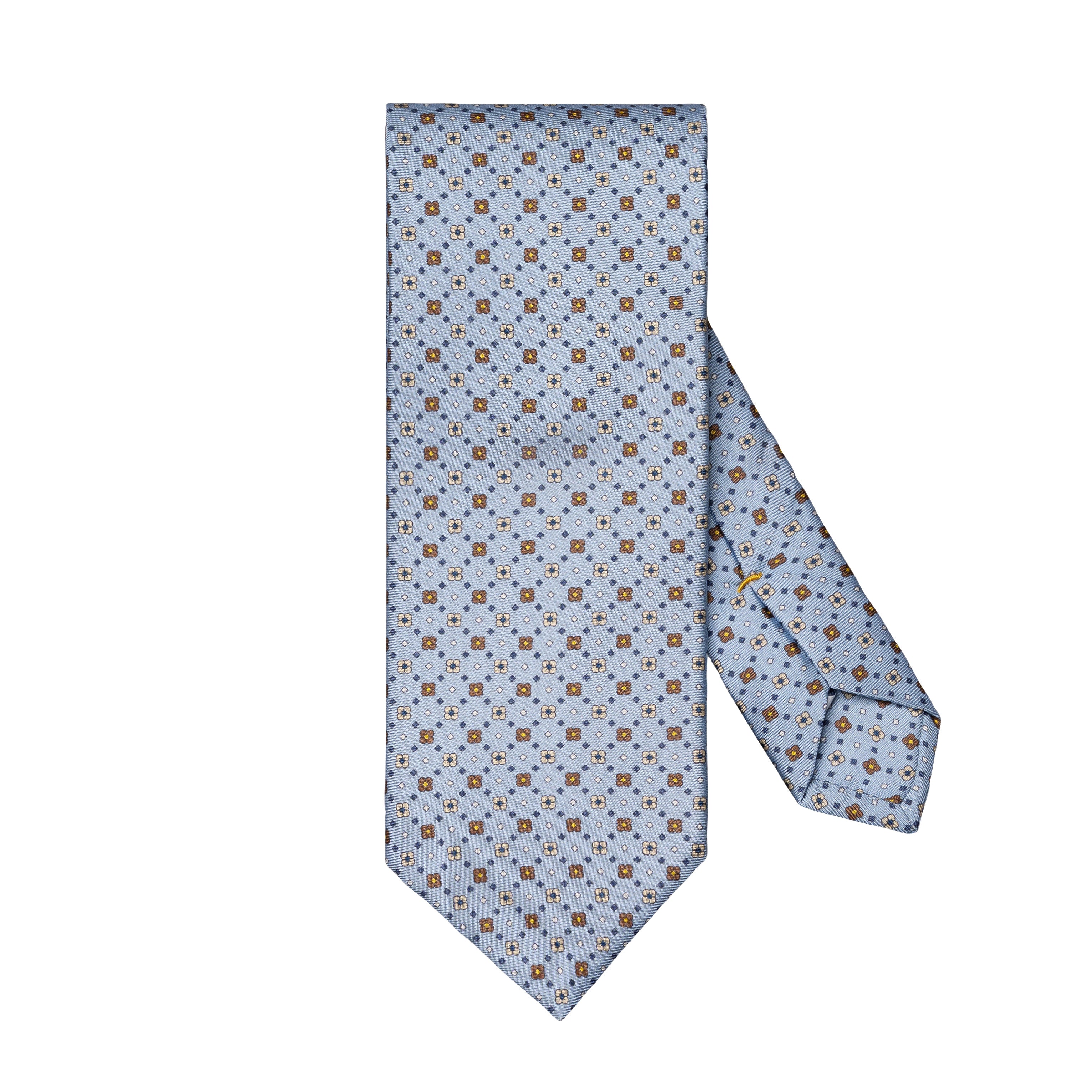 Light Blue Micro Floral Printed Silk Twill Tie - ETON