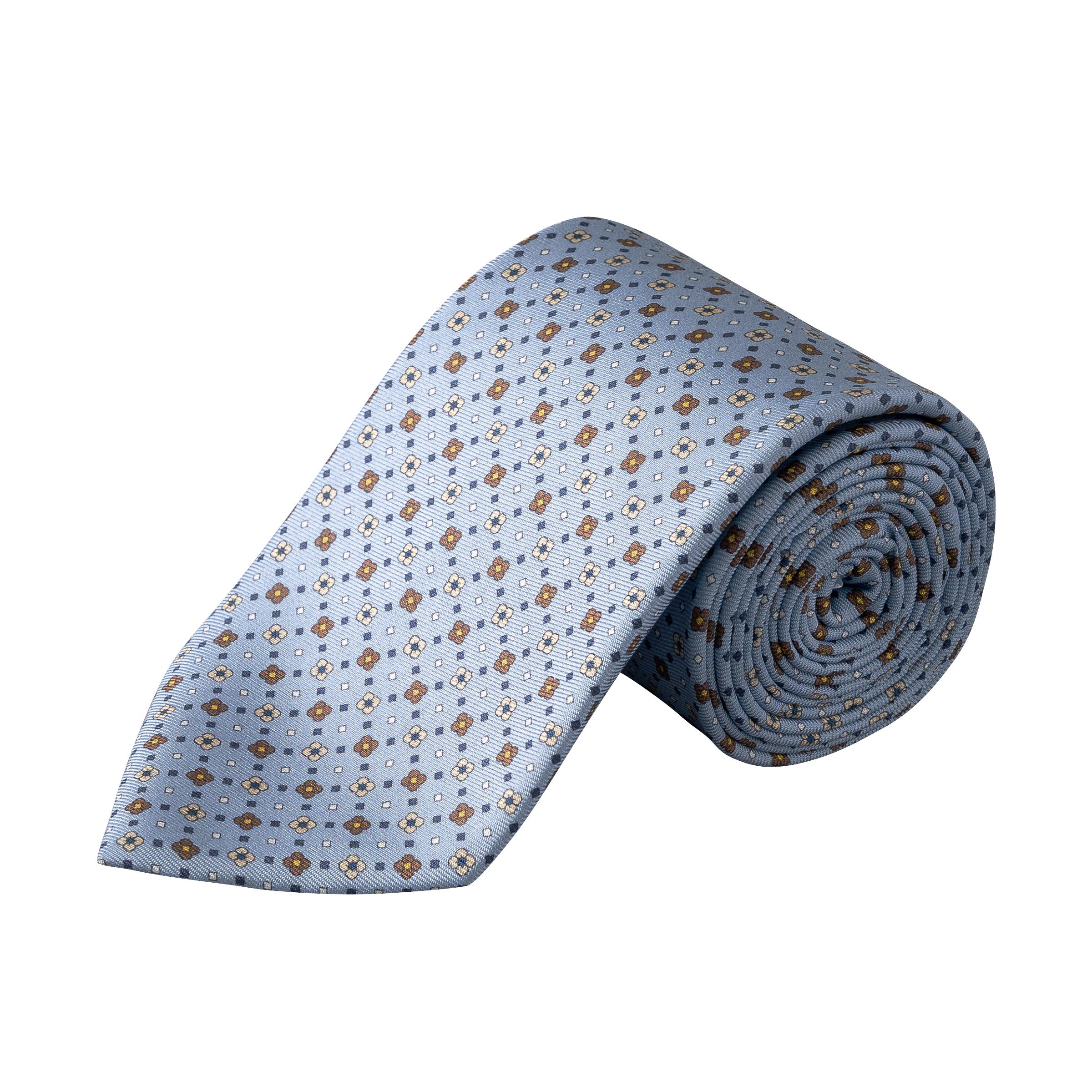 Light Blue Micro Floral Printed Silk Twill Tie - ETON