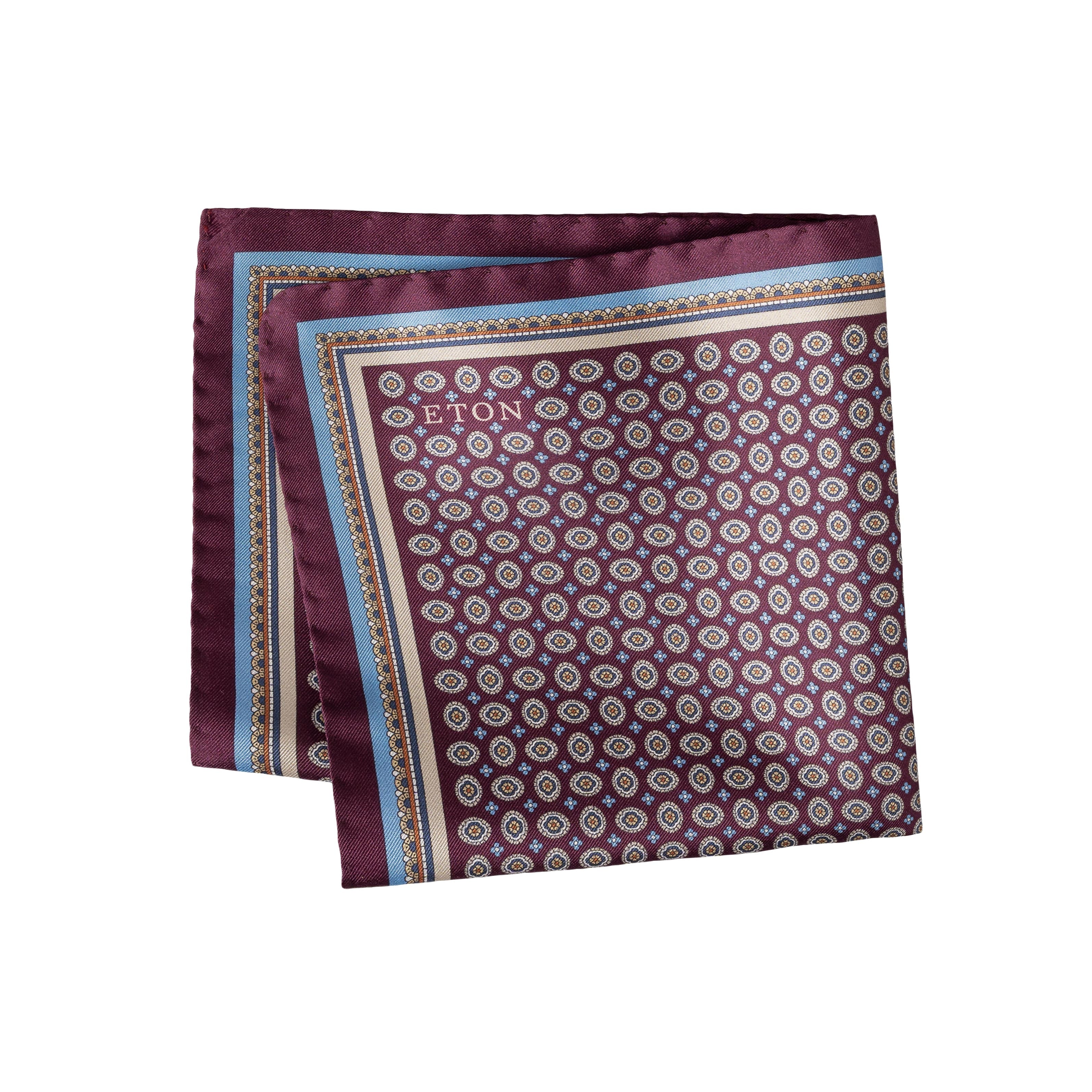 Burgundy Medallion Silk Twill Pocket Square - ETON