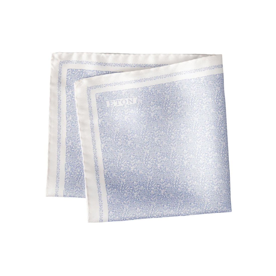 Pochette en twill de soie imprimé géométrique bleu clair - ETON