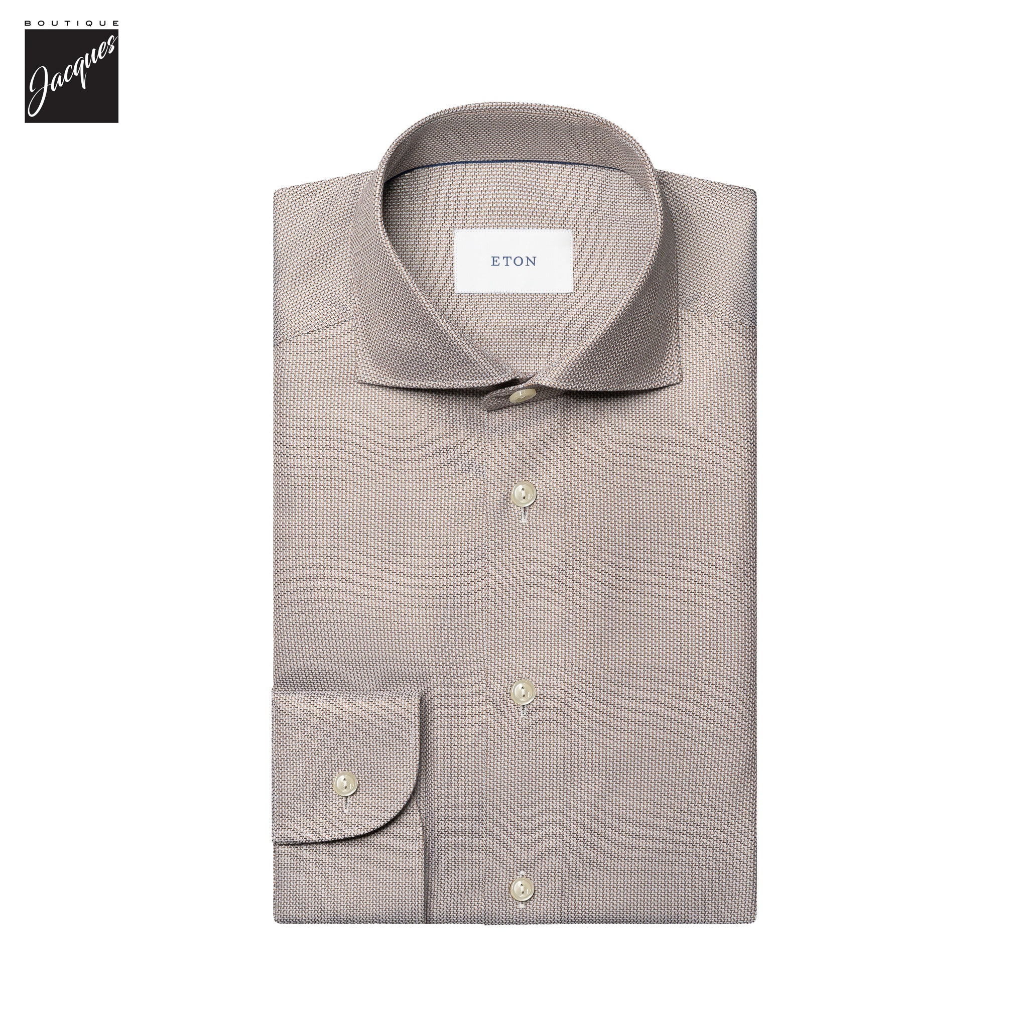 Brown semi-solid dobby cotton slim fit dress shirt by ETON, spread collar