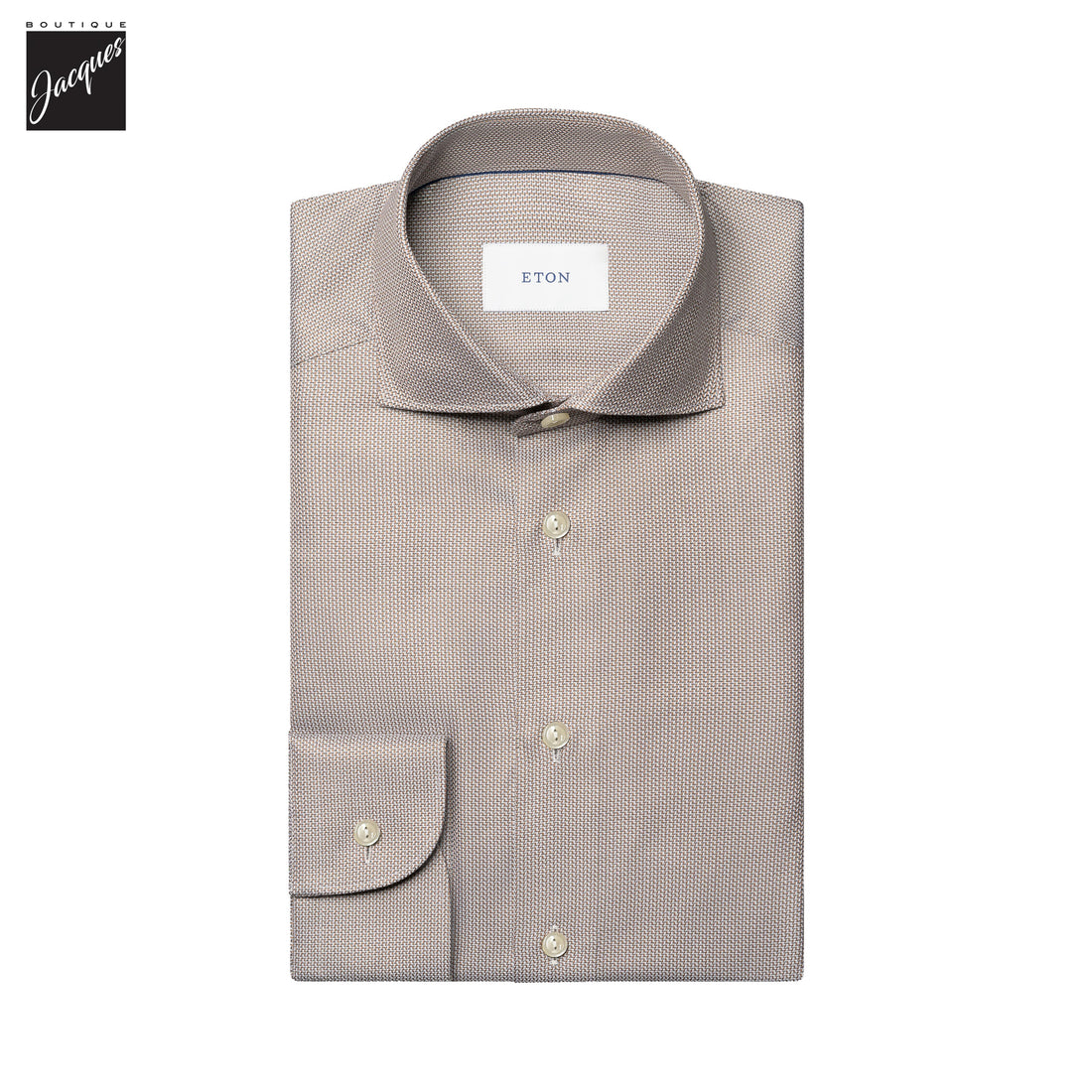 Brown semi-solid dobby cotton slim fit dress shirt by ETON, spread collar
