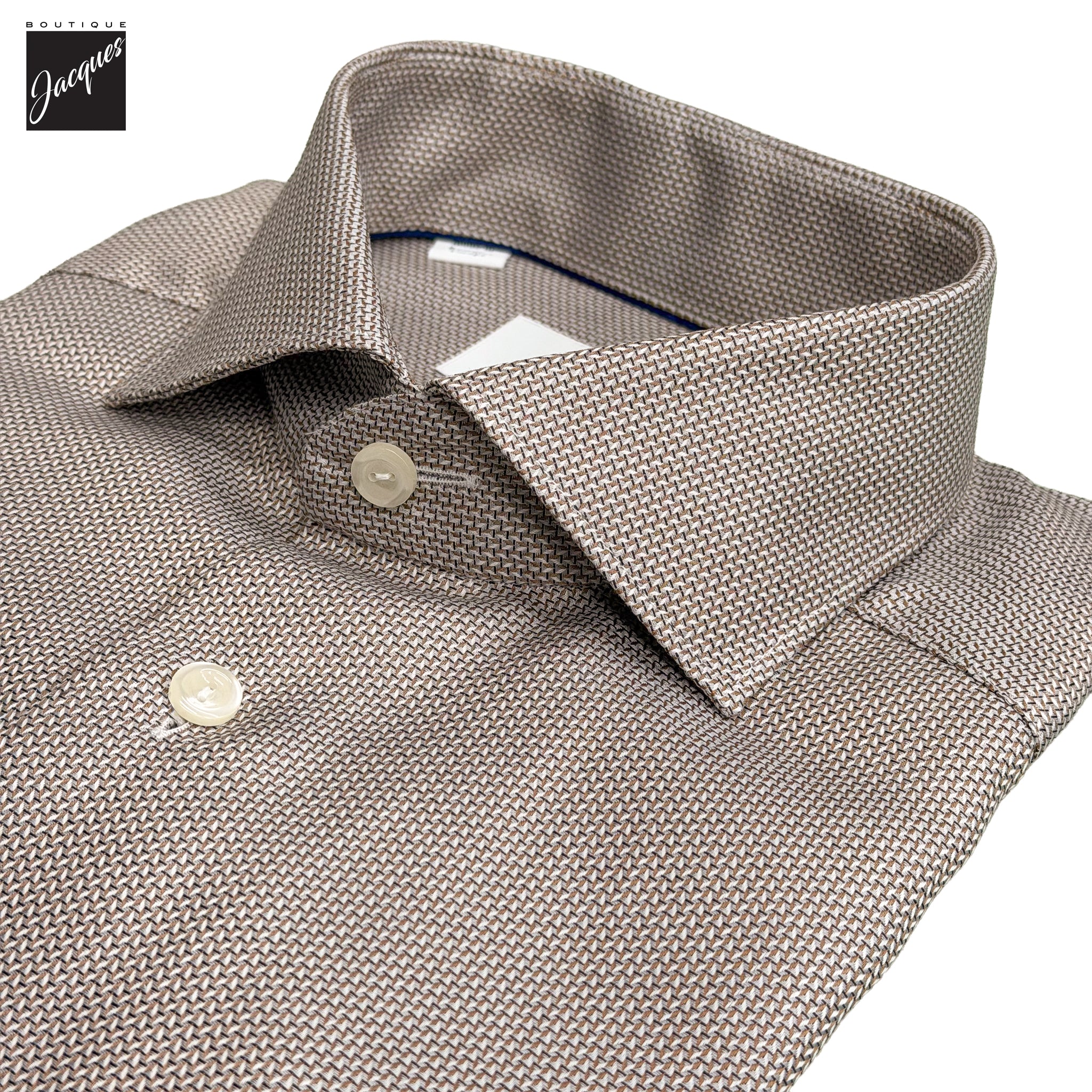 Brown semi-solid dobby cotton slim fit dress shirt by ETON, spread collar