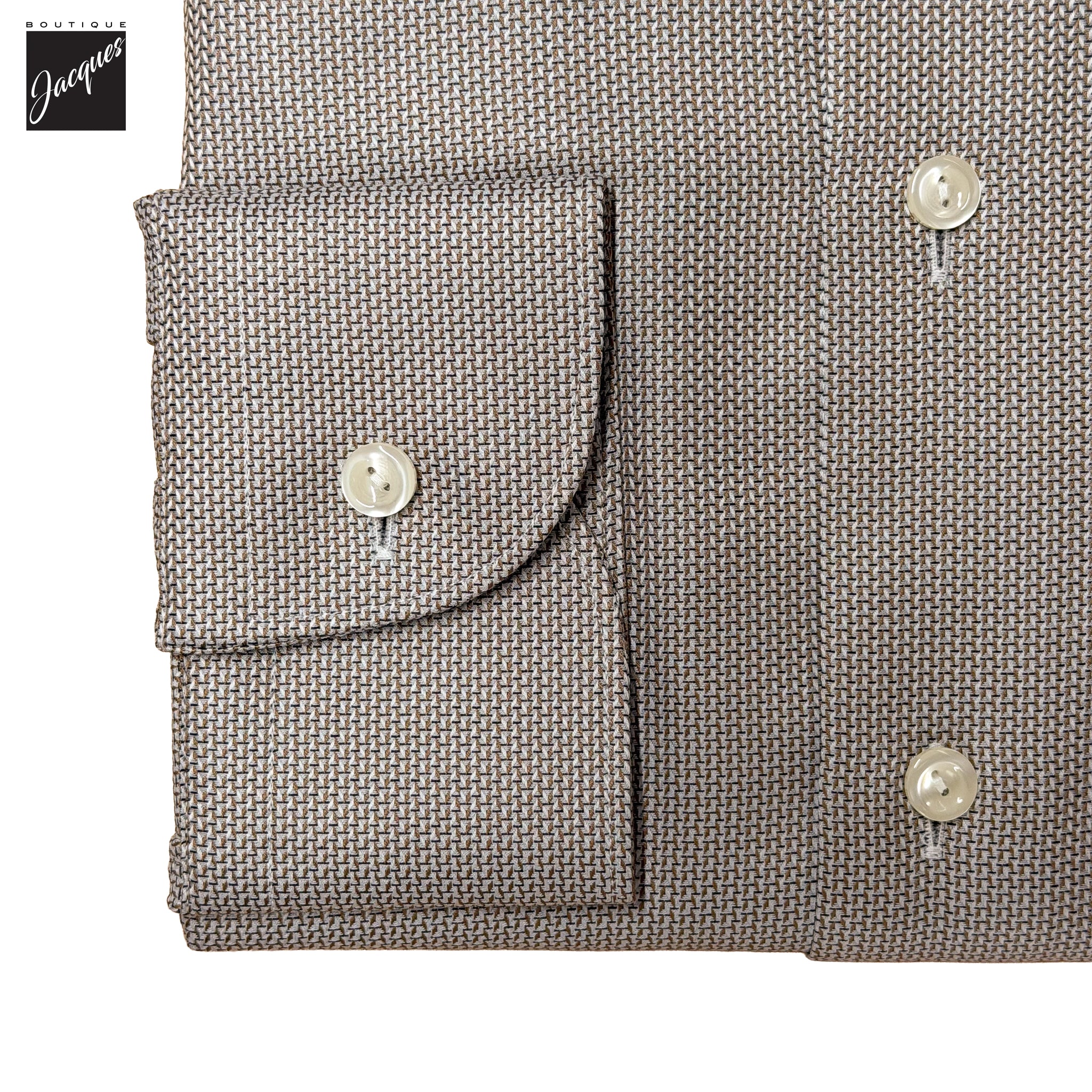 Brown semi-solid dobby cotton slim fit dress shirt by ETON, spread collar