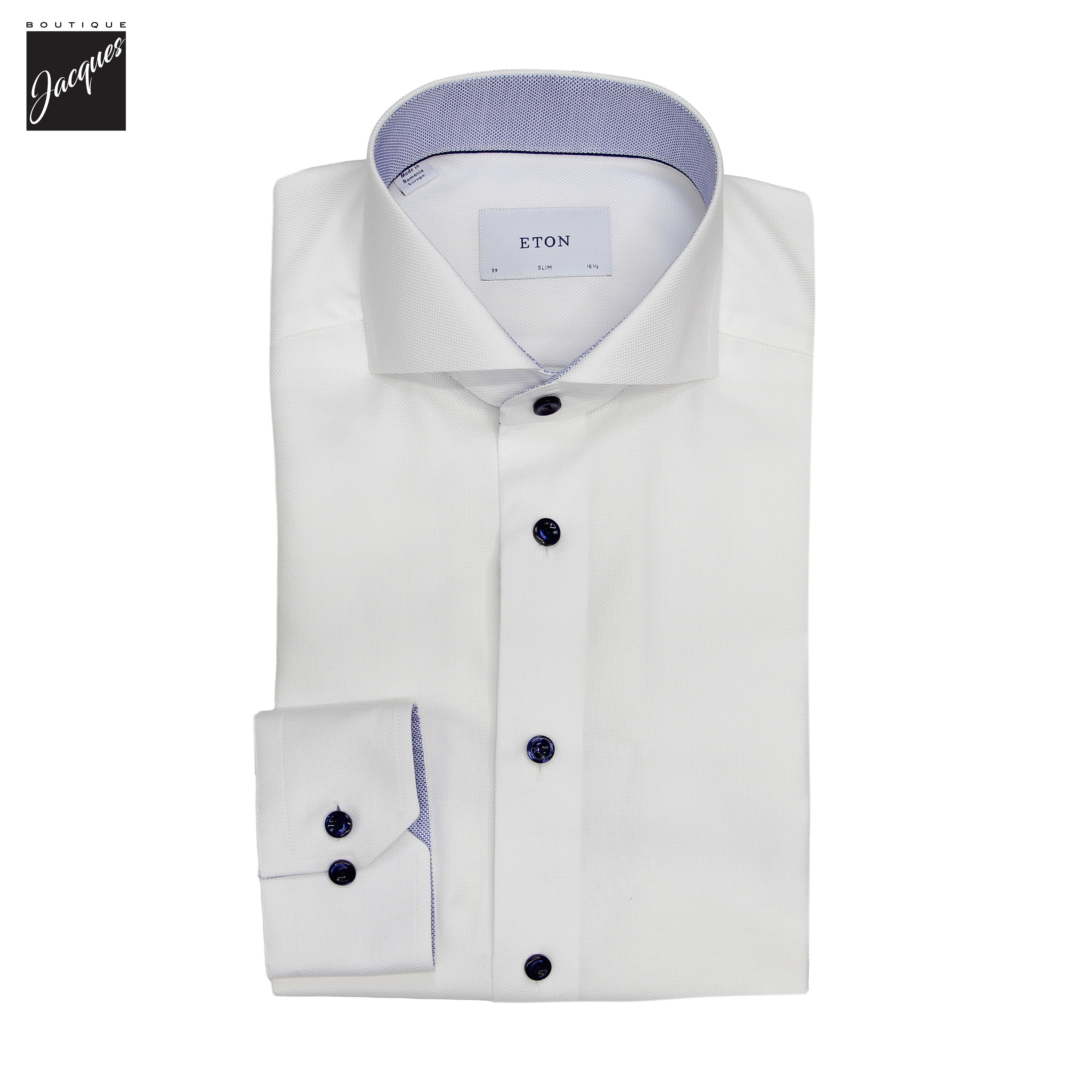 White Solid Royal Oxford Effect Slim Fit Dress Shirt - ETON