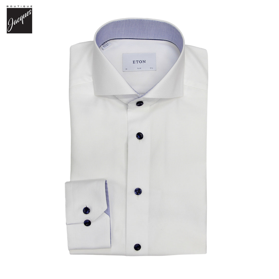 White Solid Royal Oxford Effect Slim Fit Dress Shirt - ETON