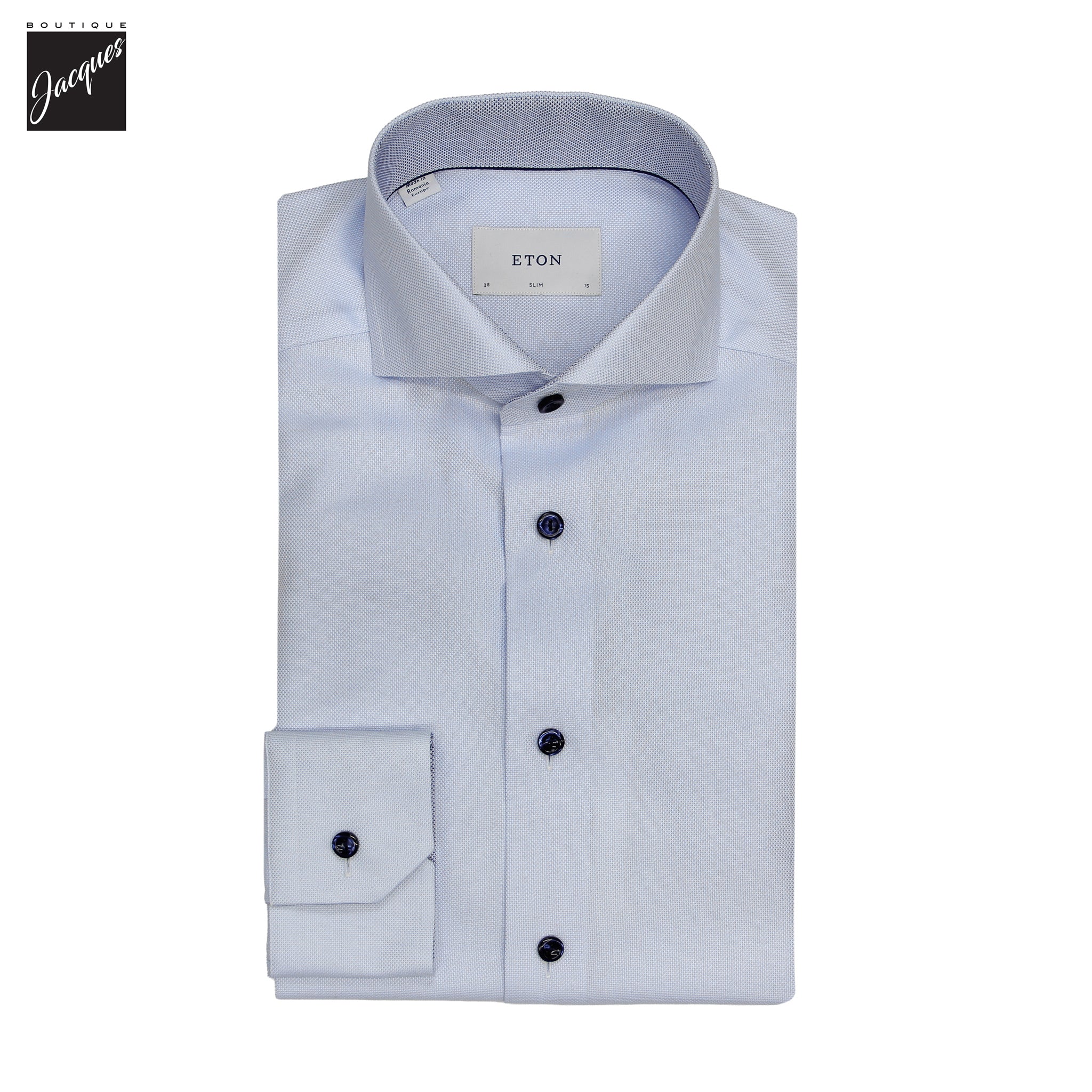 Light Blue Solid Royal Oxford Effect Slim Fit Dress Shirt - ETON