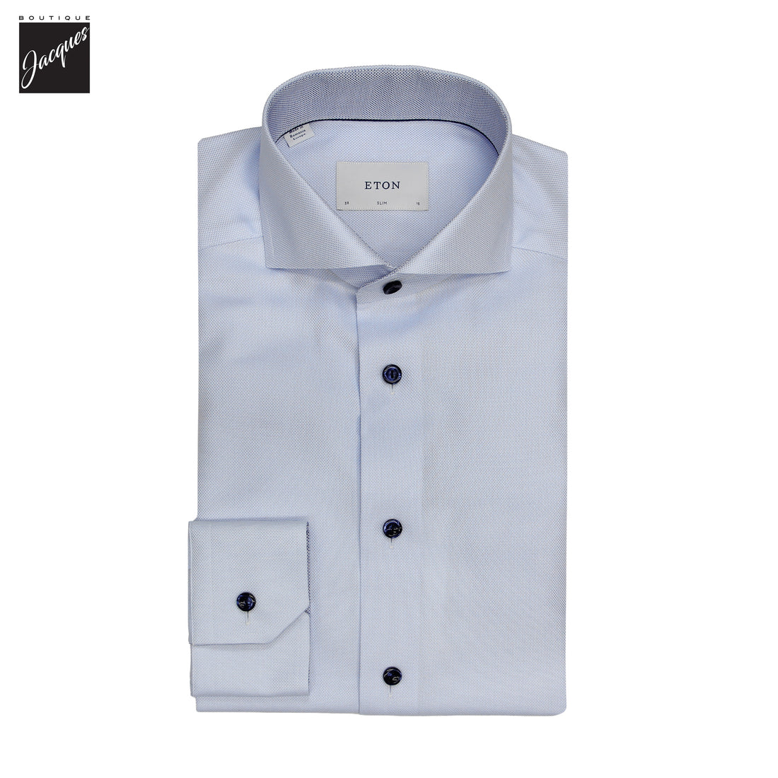 Light Blue Solid Royal Oxford Effect Slim Fit Dress Shirt - ETON