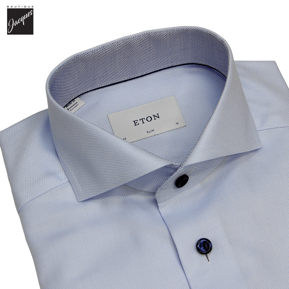 Light Blue Solid Royal Oxford Effect Slim Fit Dress Shirt - ETON