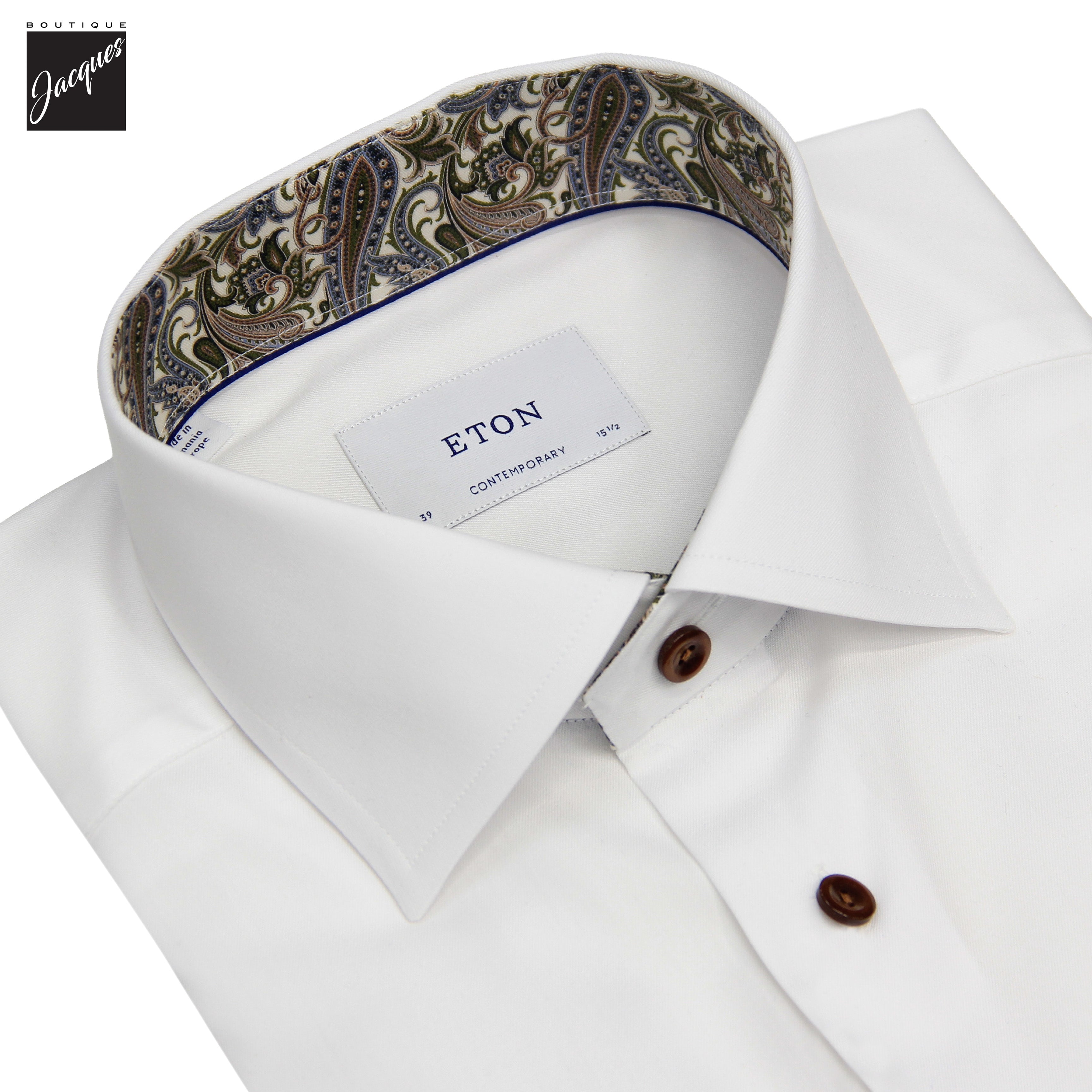 White Paisley Effect Contrast Signature Twill Contemporary Fit Shirt - ETON