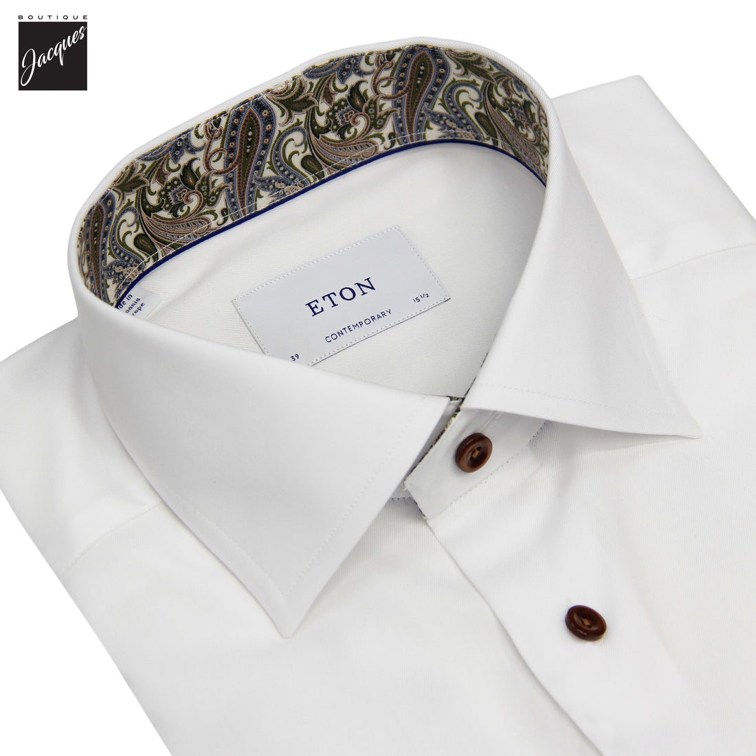 White Paisley Effect Contrast Signature Twill Contemporary Fit Shirt - ETON
