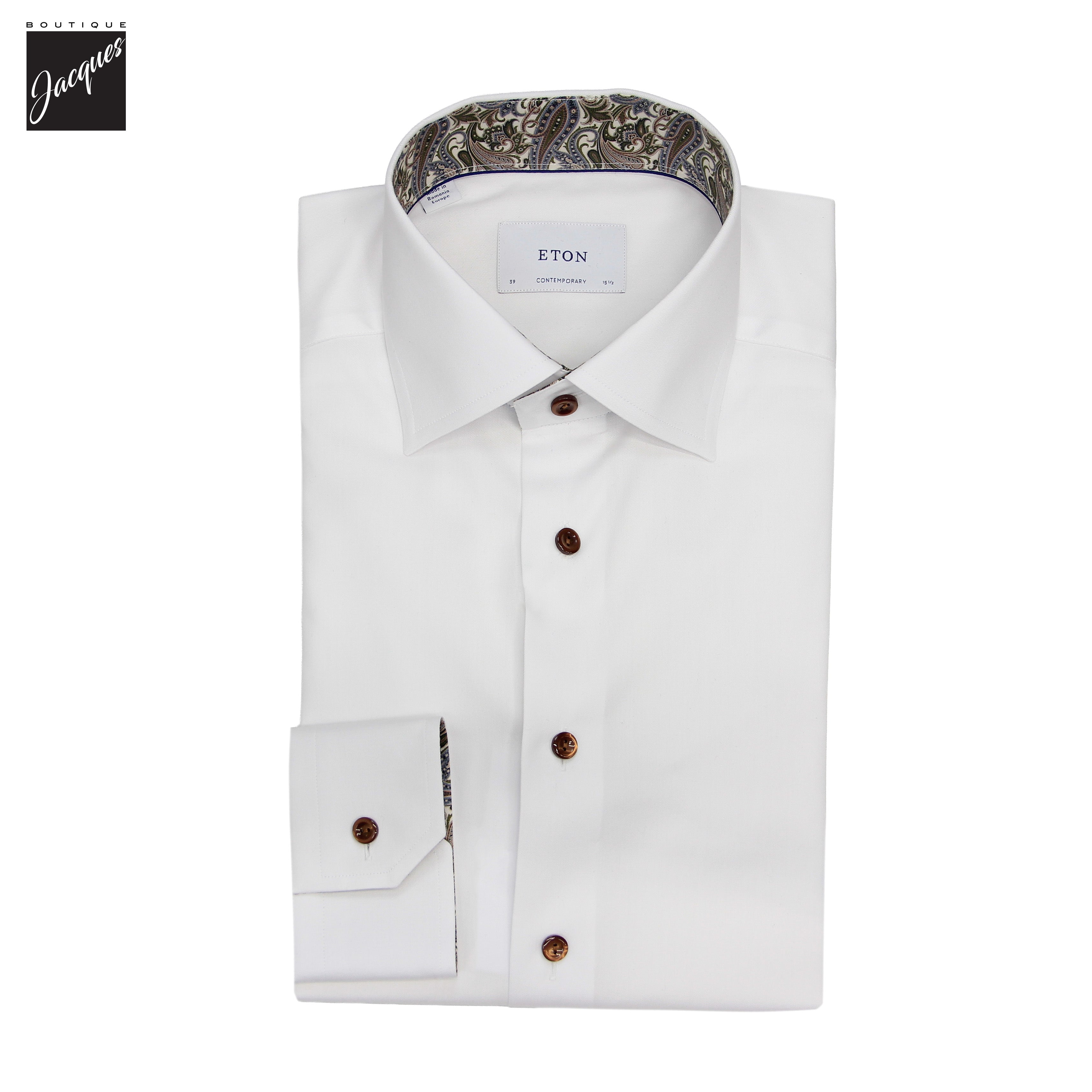 White Paisley Effect Contrast Signature Twill Contemporary Fit Shirt - ETON