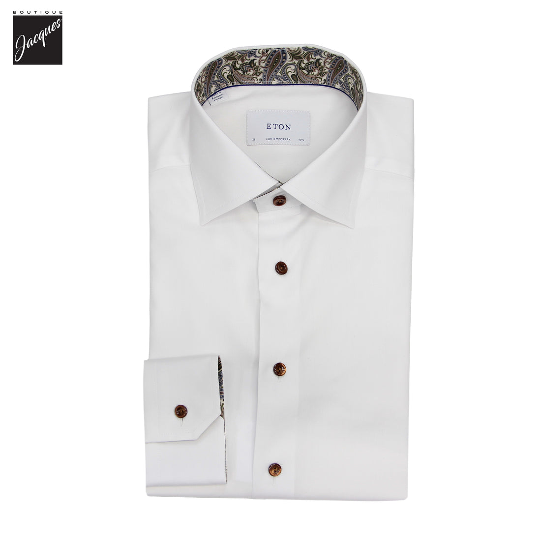 White Paisley Effect Contrast Signature Twill Contemporary Fit Shirt - ETON
