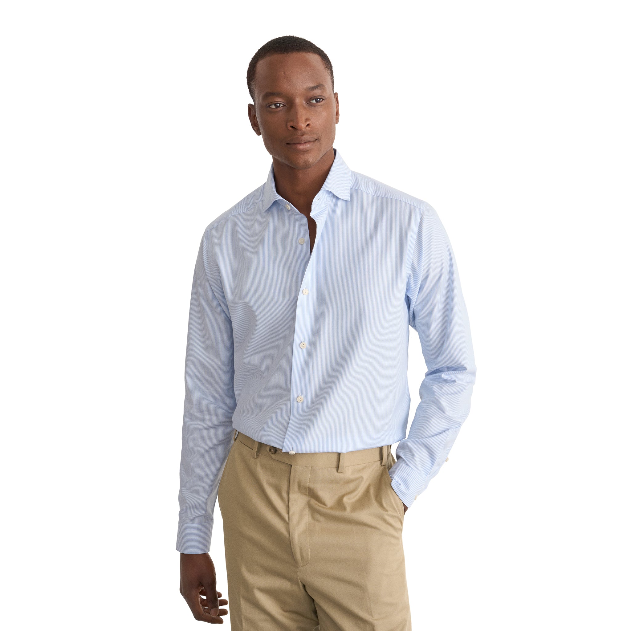 Light Blue Striped Cotton Oxford Casual Fit Shirt - ETON