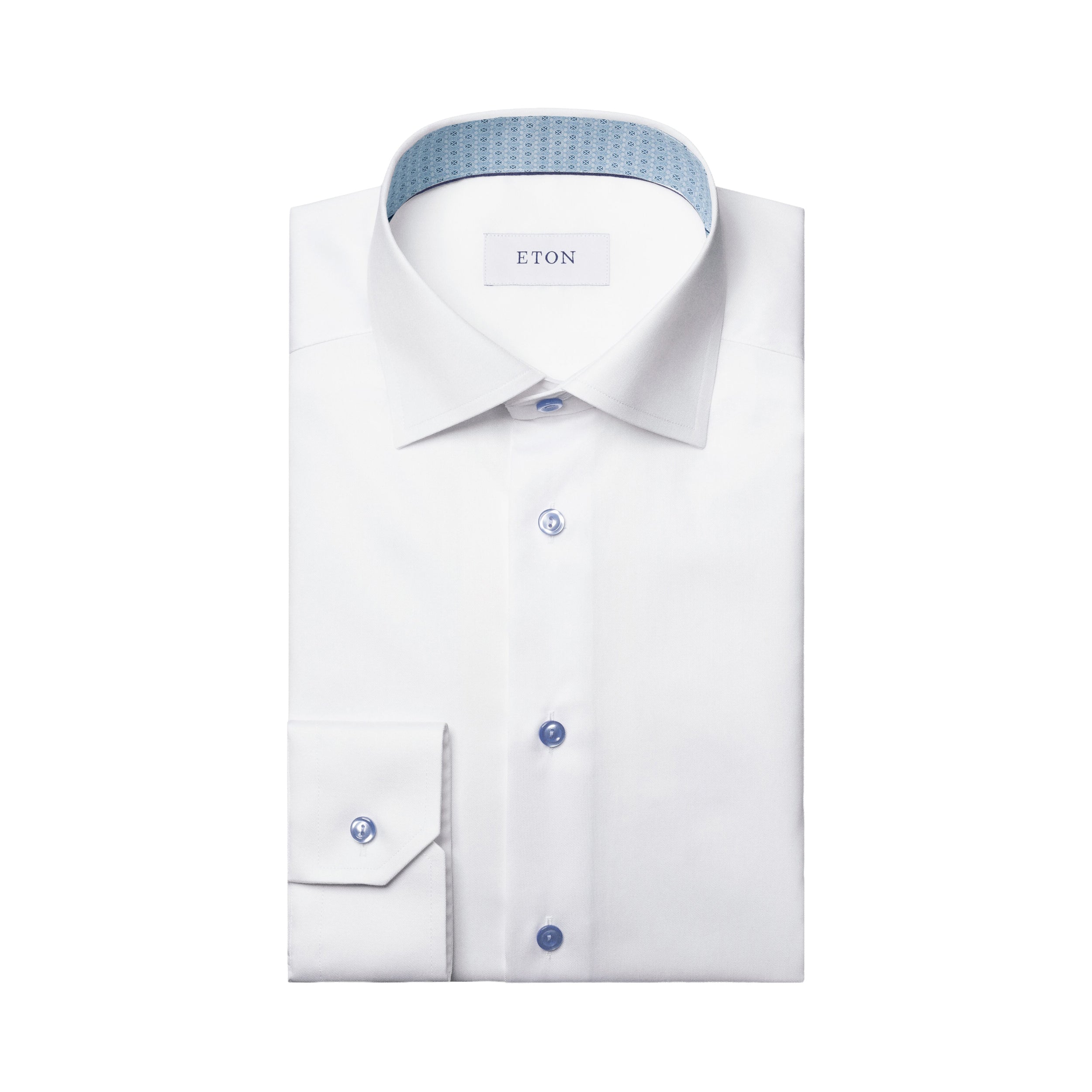 White Solid Geometric Effect Signature Twill Contemporary Fit Dress Shirt - ETON
