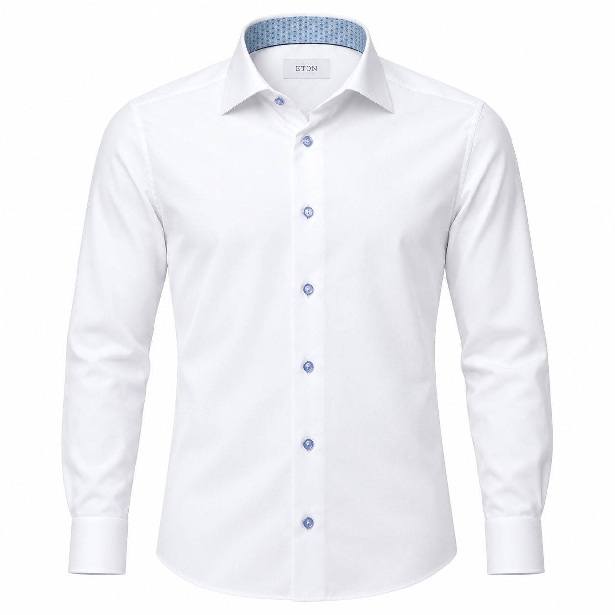 White Solid Geometric Effect Signature Twill Contemporary Fit Dress Shirt - ETON