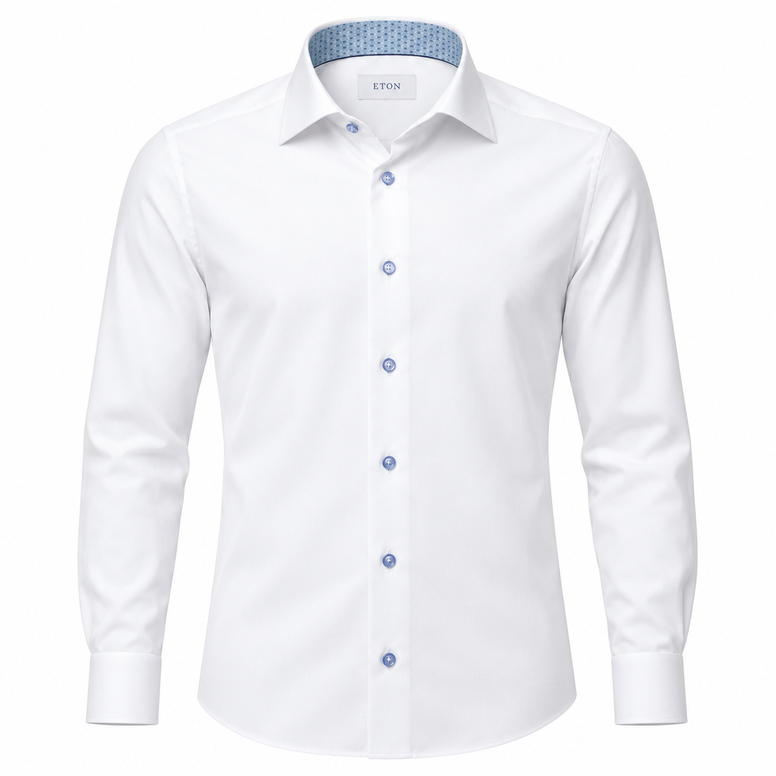 White Solid Geometric Effect Signature Twill Contemporary Fit Dress Shirt - ETON