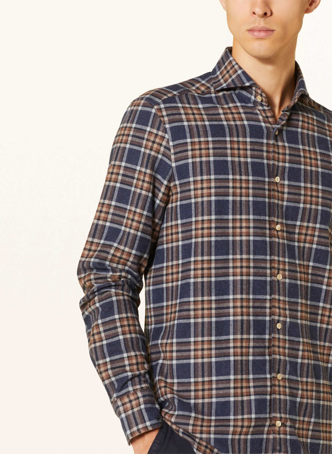 Blue and Copper Checked Fitted Body Flannel Shirt - Stenströms