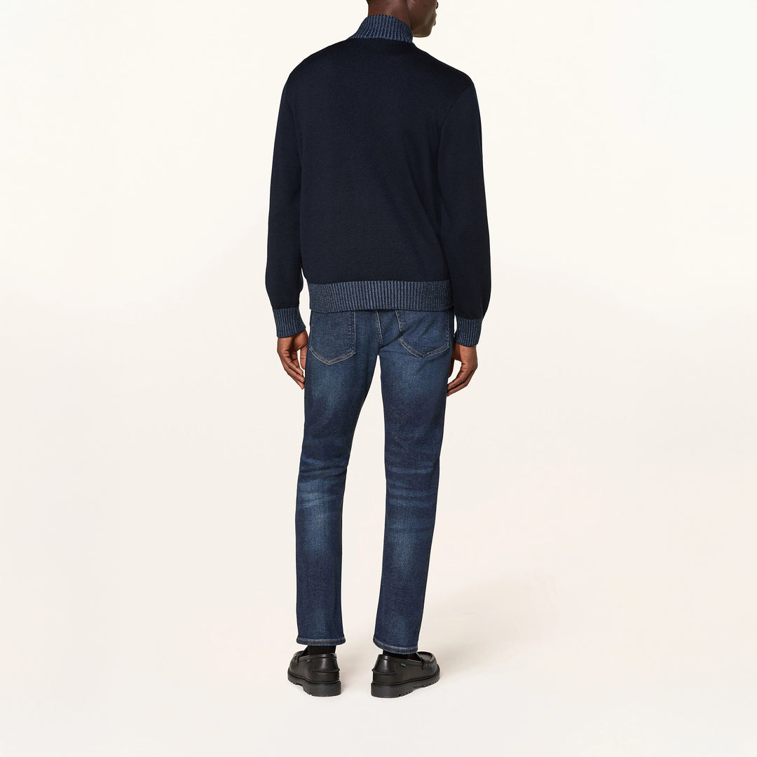 Navy Blue Soft Cool-Touch Wool Full Zip Sweater - PAUL & SHARK