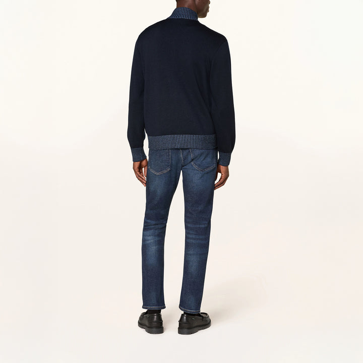 Navy Blue Soft Cool-Touch Wool Full Zip Sweater - PAUL & SHARK