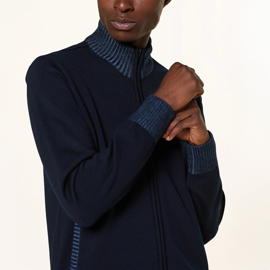 Navy Blue Soft Cool-Touch Wool Full Zip Sweater - PAUL & SHARK