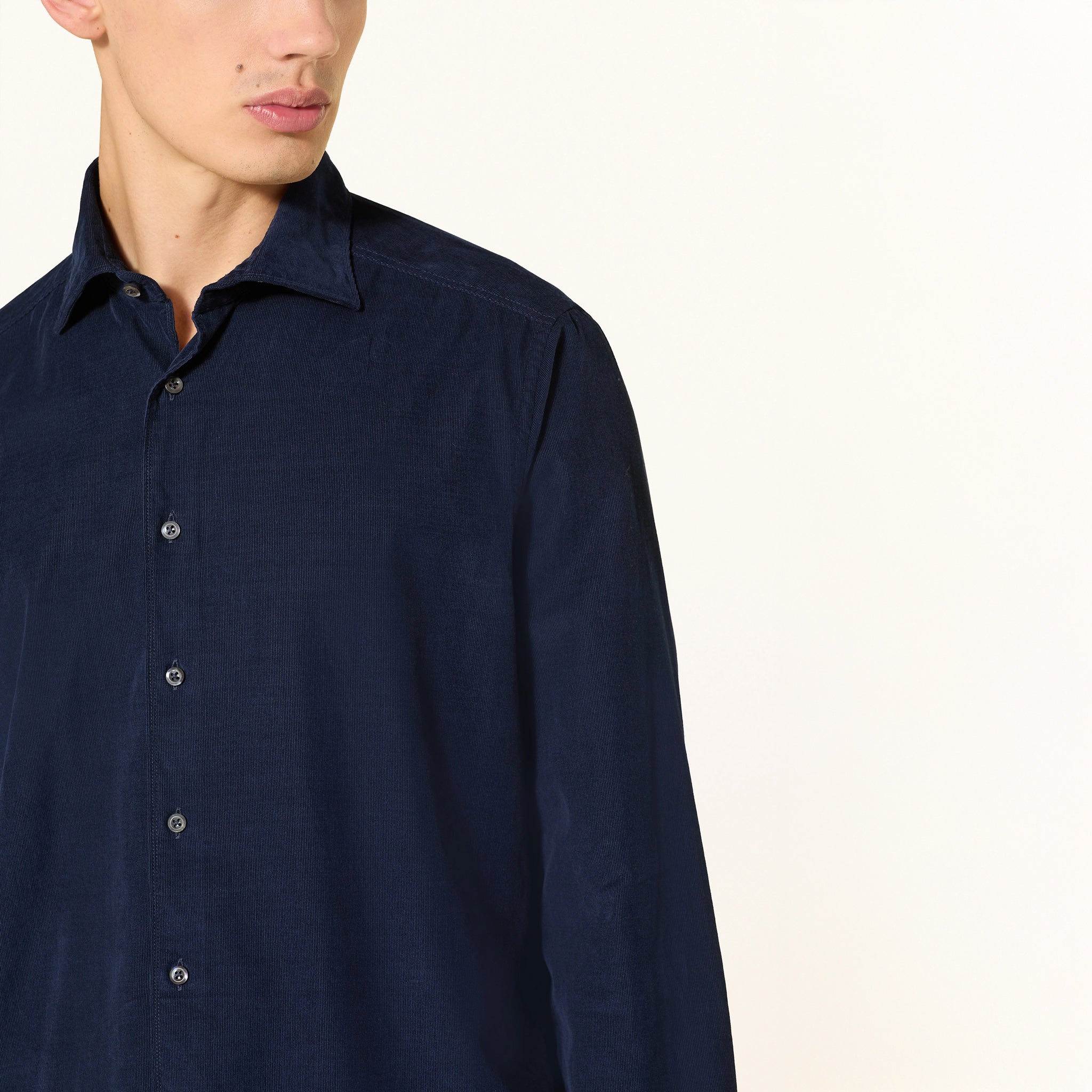 Navy Corduroy Regular Fit Casual Shirt - Stenströms