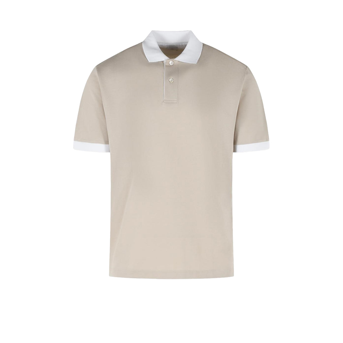 Sand Pique Cotton Polo Shirt with White Trims - ELEVENTY PLATINUM - Boutique Jacques International