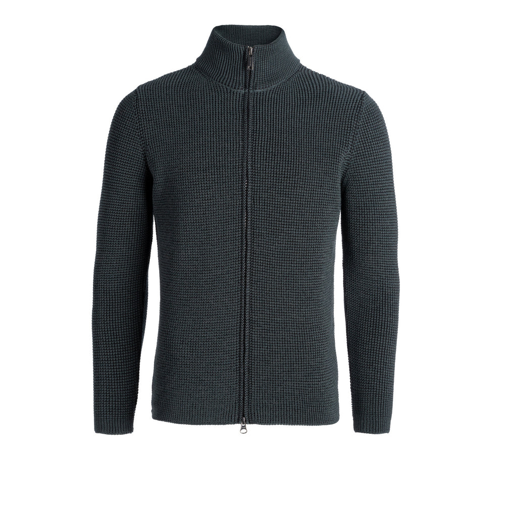 Forest Green Merino Wool Full-Zip Sweater - Phil Petter - Boutique Jacques International