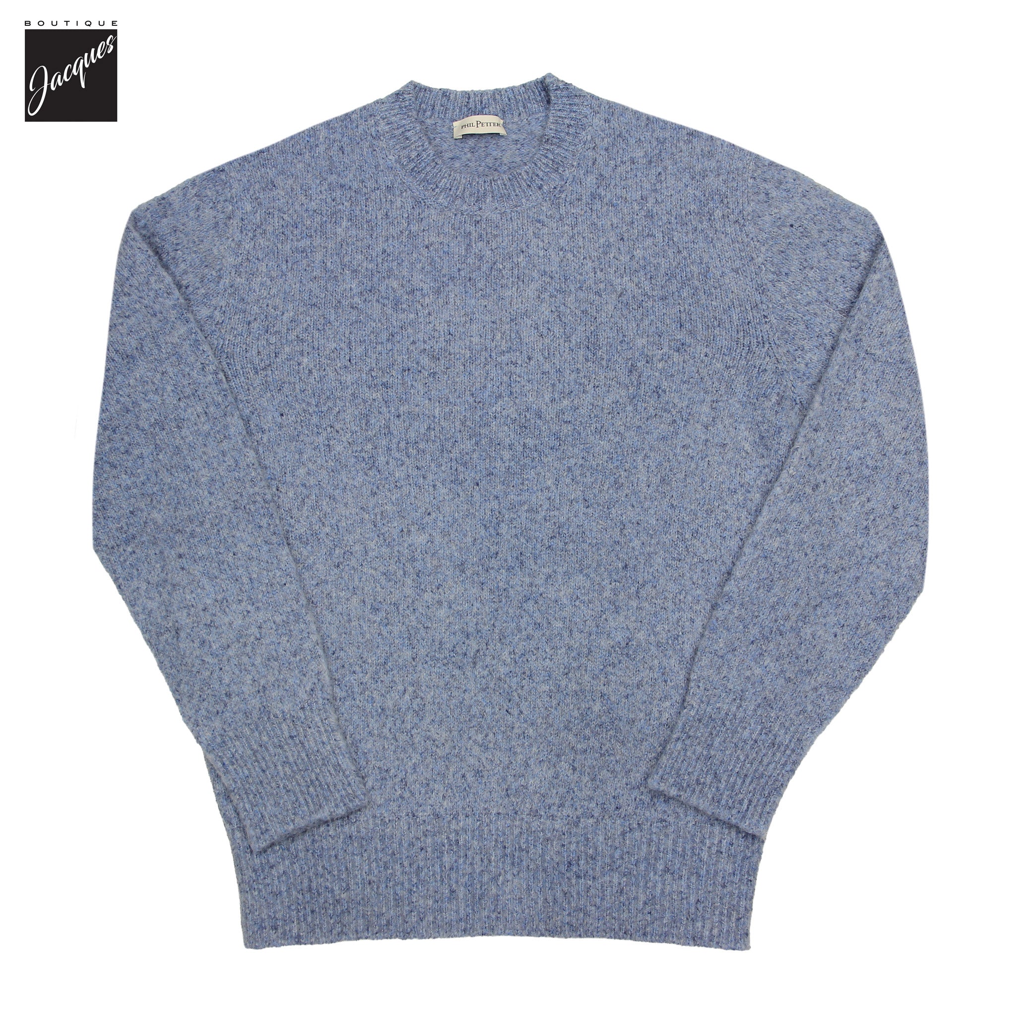 Baby Blue Mélange Cotton/Alpaca/Wool Crew Neck Sweater - Phil Petter