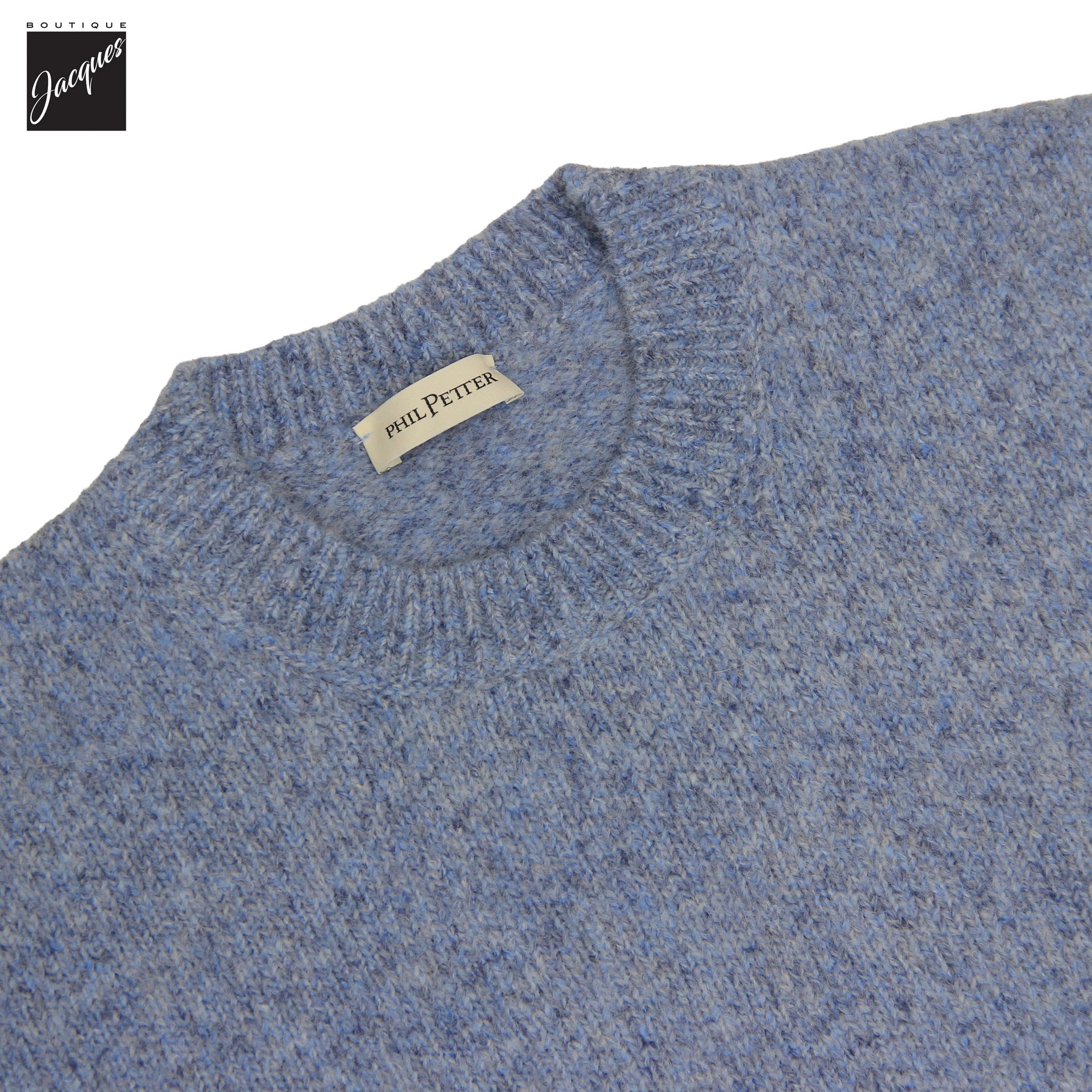 Baby Blue Mélange Cotton/Alpaca/Wool Crew Neck Sweater - Phil Petter