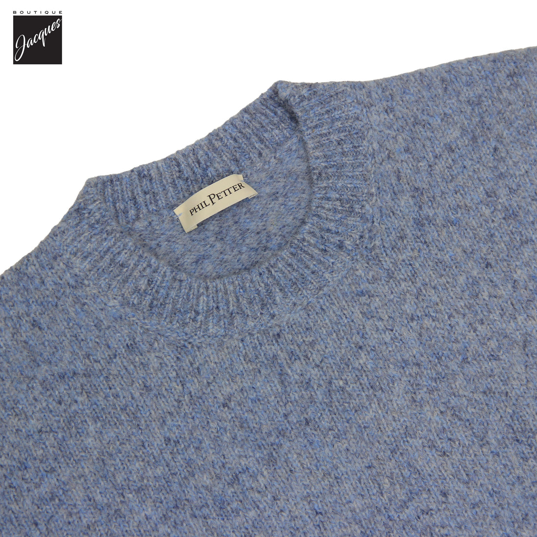Baby Blue Mélange Cotton/Alpaca/Wool Crew Neck Sweater - Phil Petter