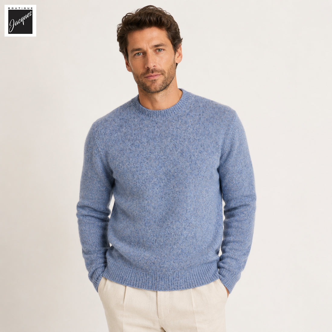Baby Blue Mélange Cotton/Alpaca/Wool Crew Neck Sweater - Phil Petter