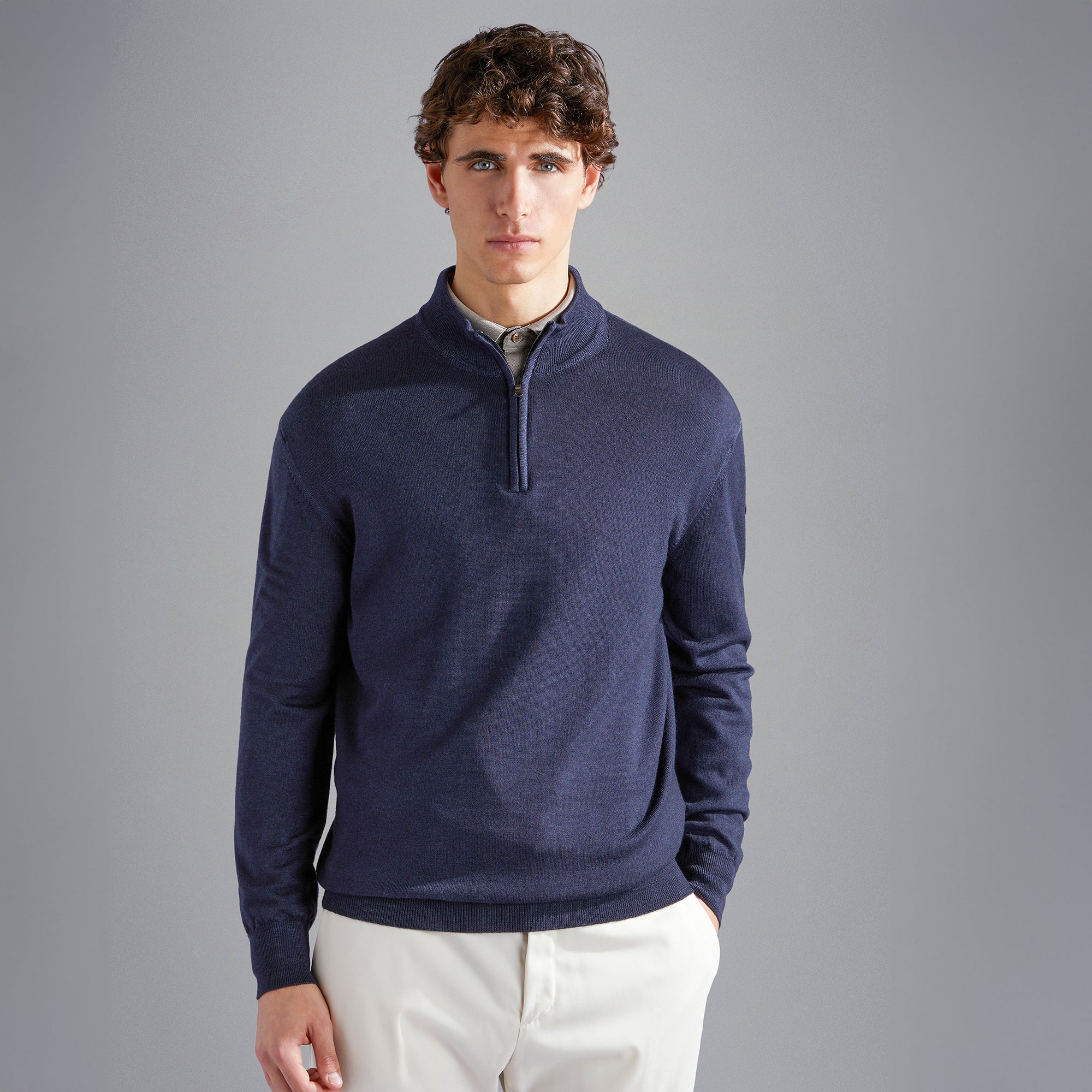 Navy Garment Dyed Wool Half-Zip Sweater - Paul Shark – Boutique